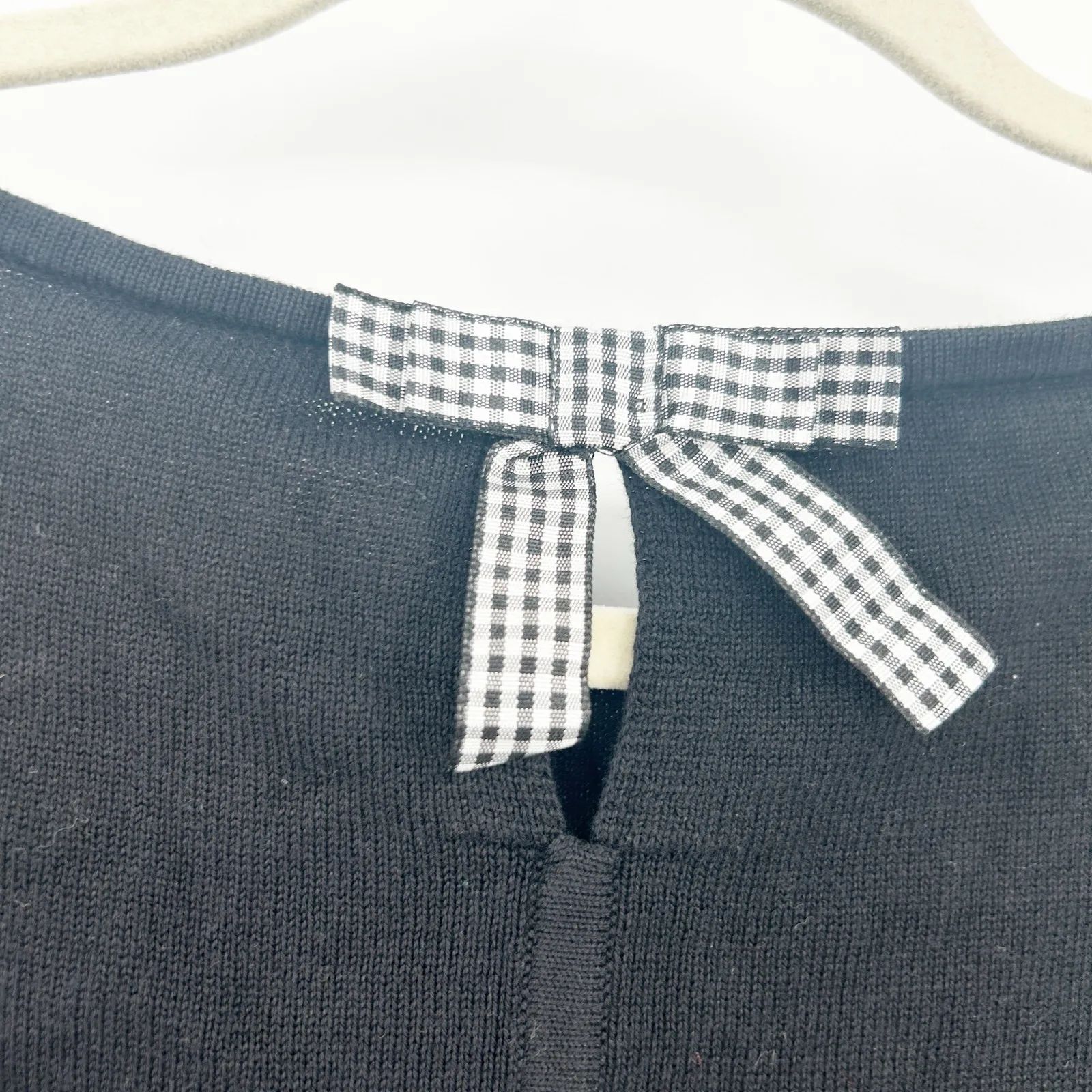 Talbots Women Fall‎ Preppy Bonnie Bow Back Crewneck Knit Sweater Size M Black - Image 6