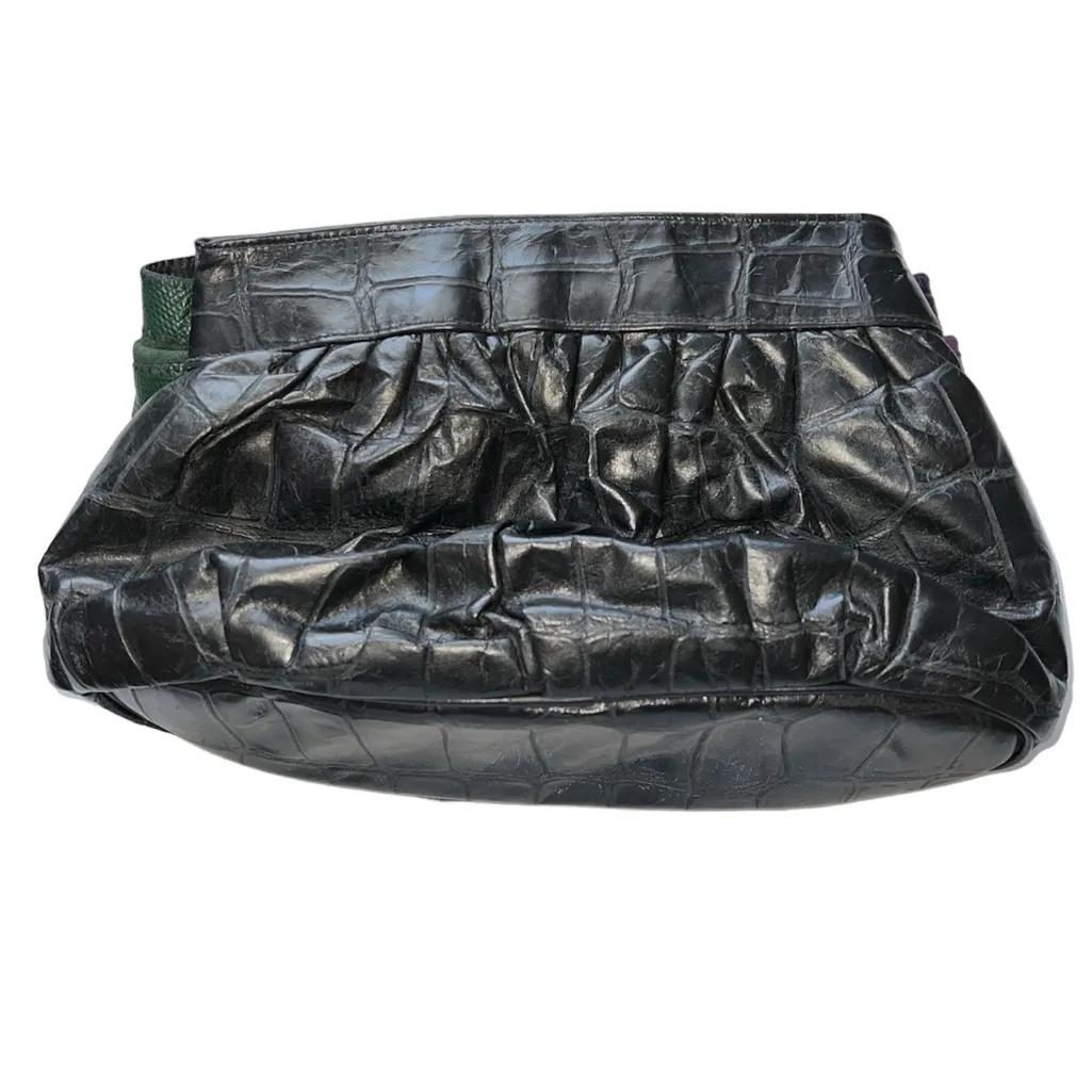 80's Black Samir🦎 Leather Reptile Patchwork Clutch Handbag🌵 - Image 2
