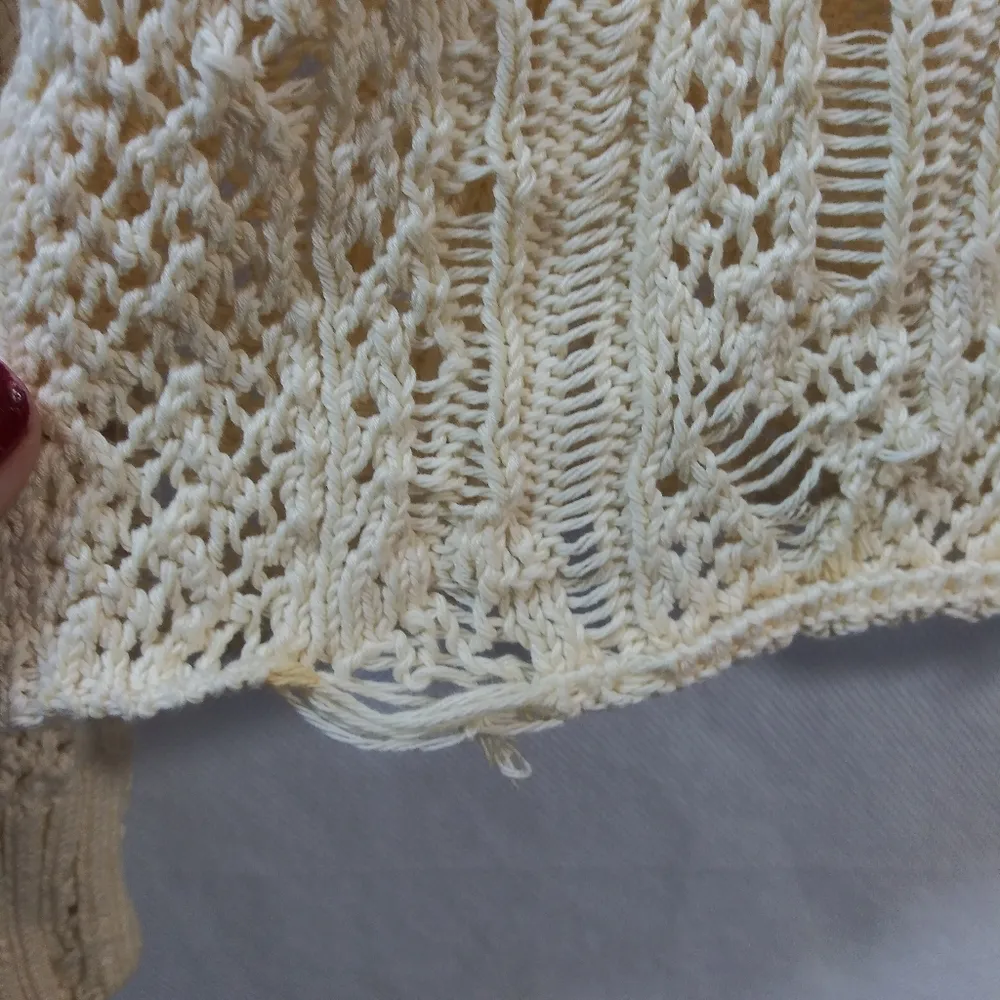 Alexander Mcqueen Cream Distressed Crochet Knit Cotton Sweater Size L - Image 9