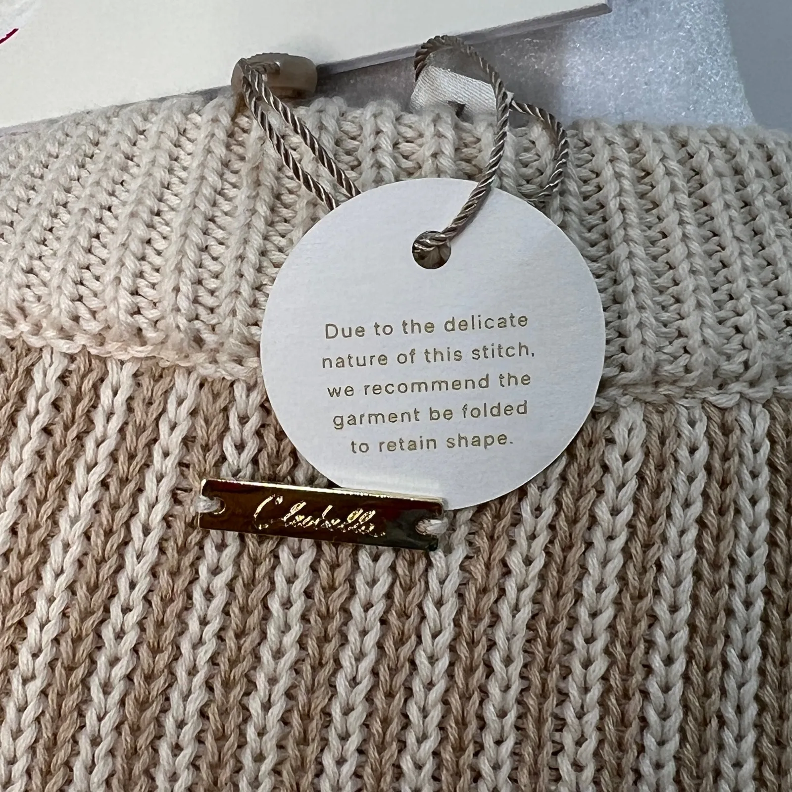 Cleobella Sydney Sweater Hand Knit Cotton Crew Two Tone Ivory Stripe Size L NWT - Image 11