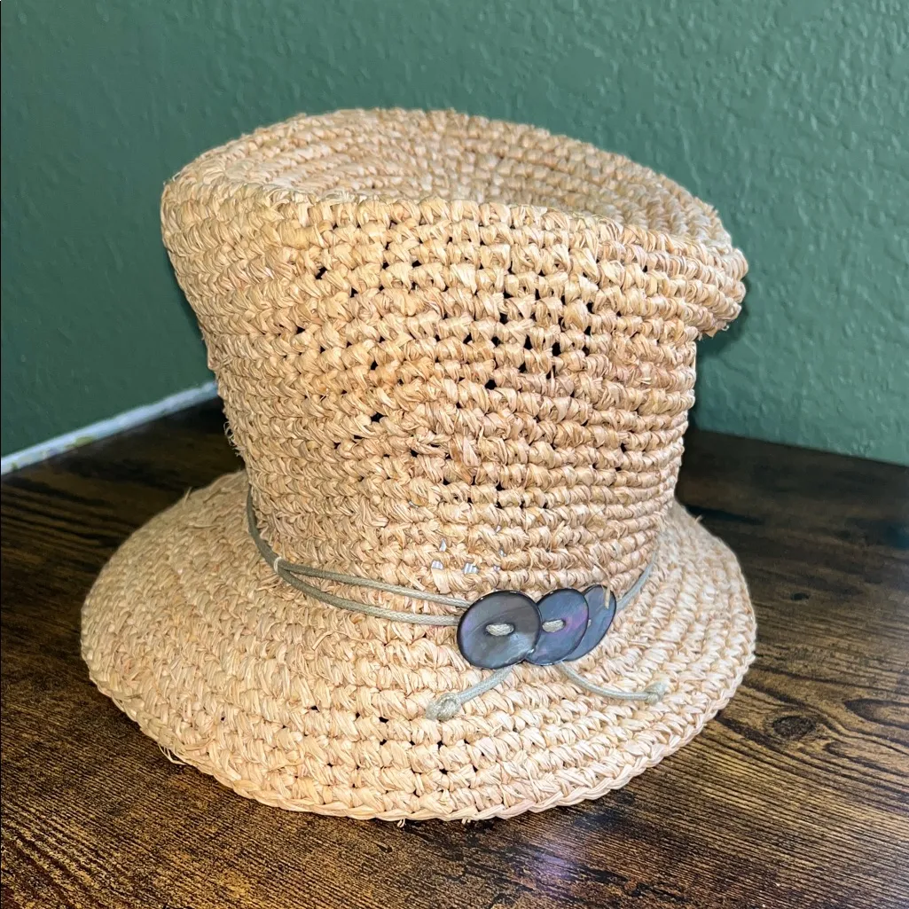 Vintage straw Raffia Sun Hat Beige vacation hat beach hat - Image 2