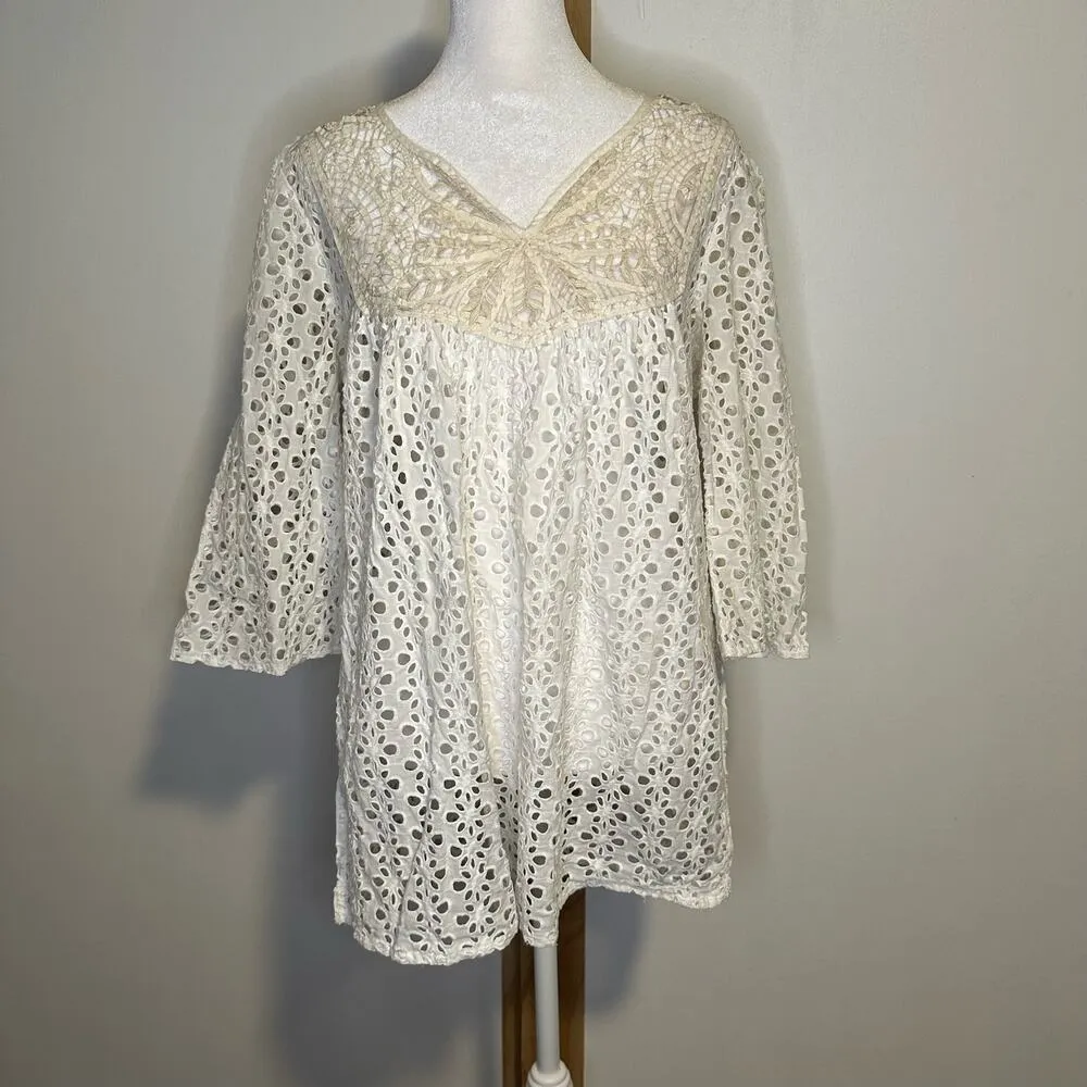 Calypso St. Barth cream eyelet top size L - Image 2