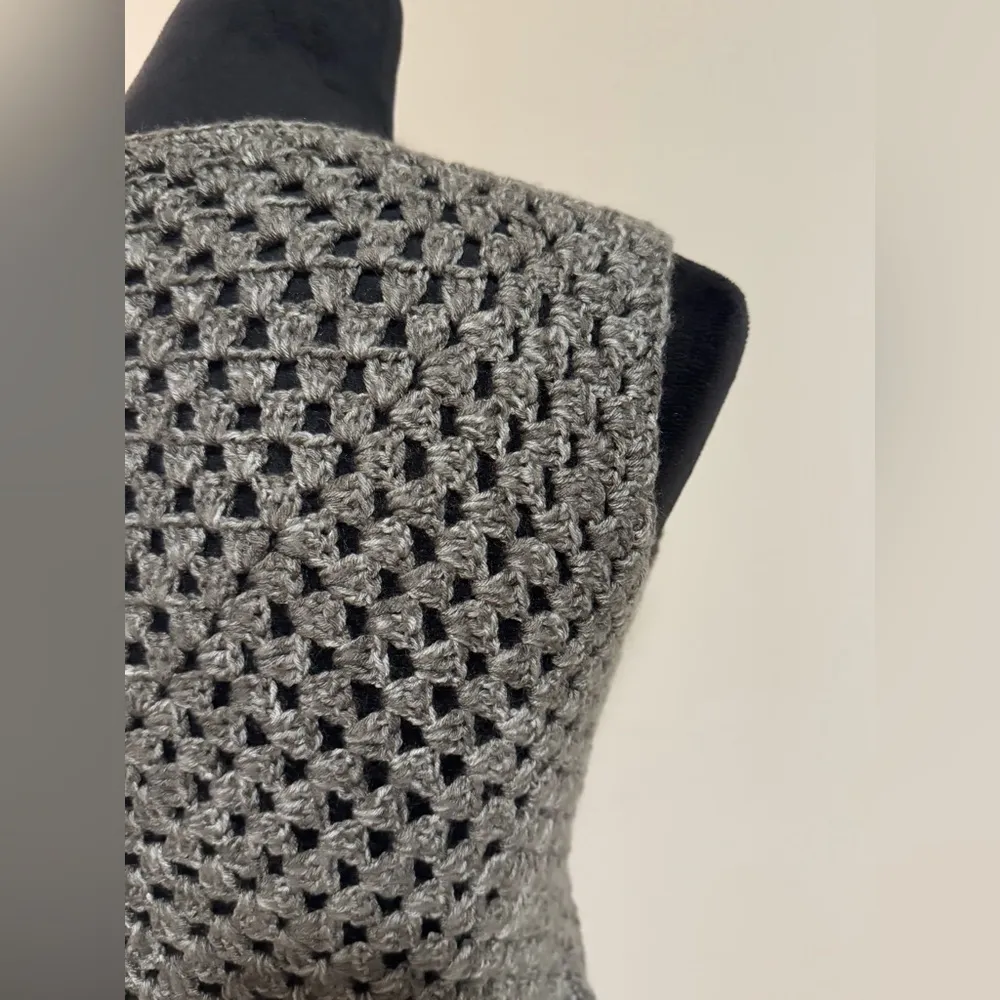 Handmade Gray Crochet Vest with Green and Blue Granny Squares size XS - Image 7