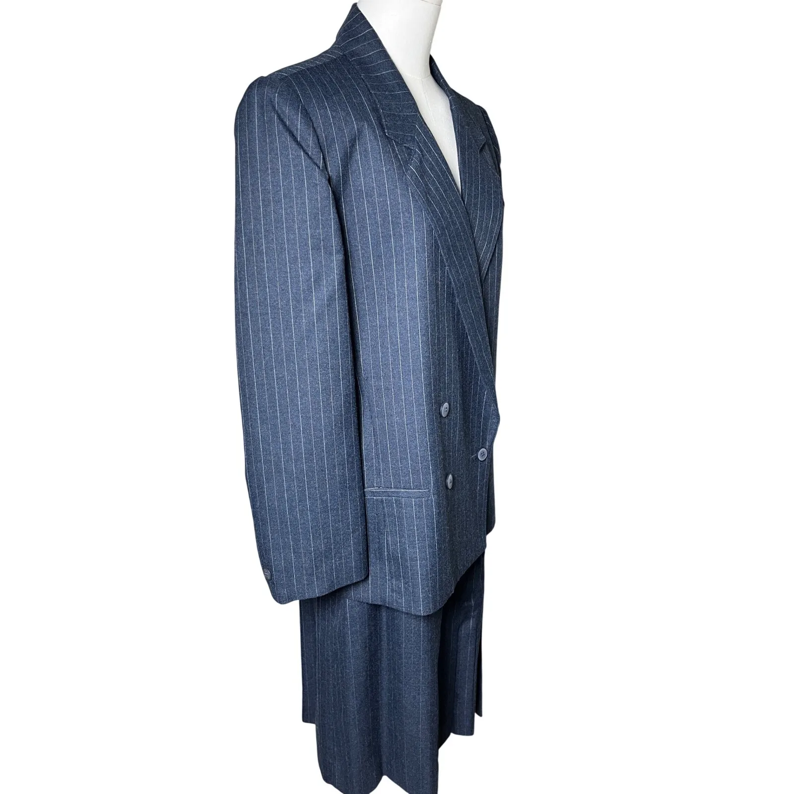 90s Power Suit Navy Pinstripe Blazer Skirt Set Vintage Womens 11 12 Modern M Blue Size undefined - Image 3