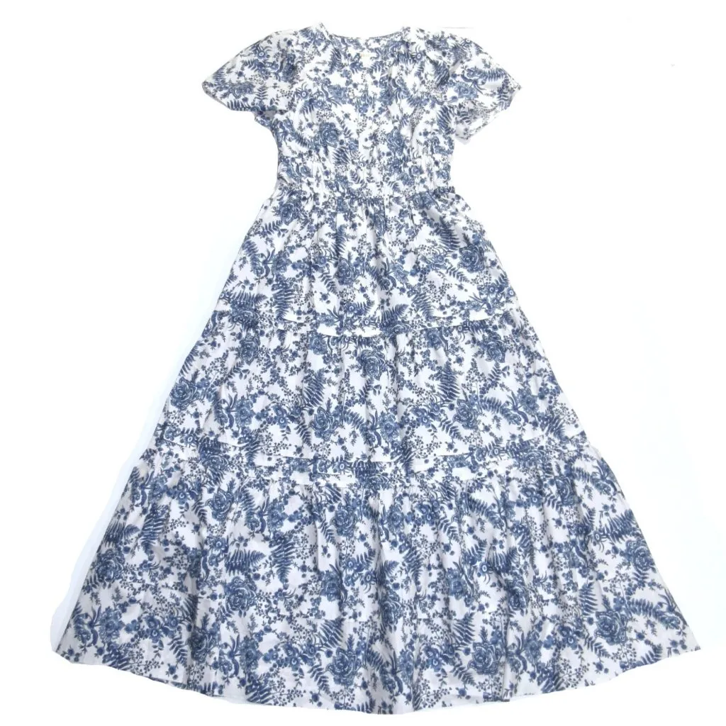 NWT Anthropologie Somerset Maxi in Ivory Blue Floral Tiered Cotton Dress L - Image 4