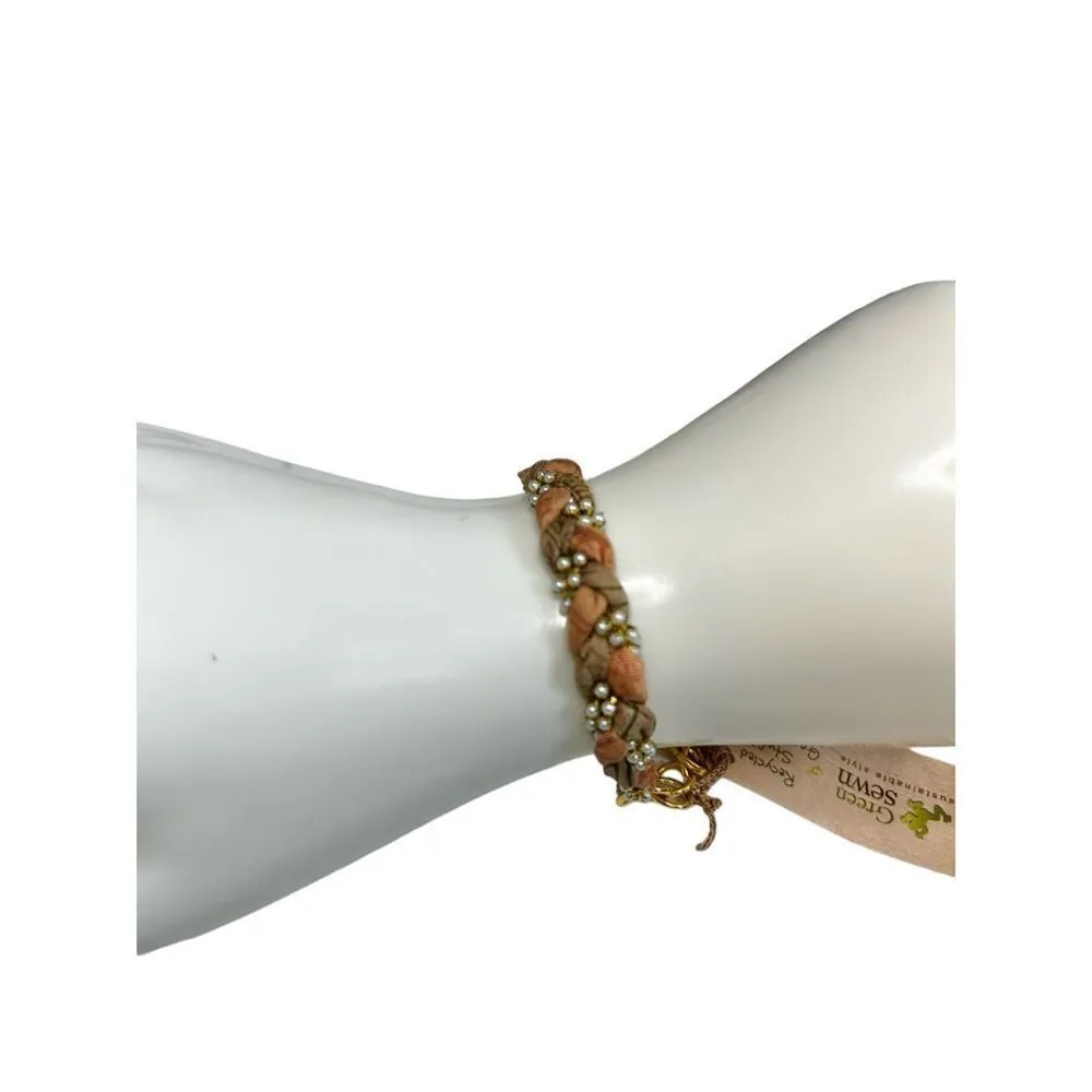 Green Sewn limited edition sustainable style vintage Sari bracelet NWT good karm Tan - Image 8