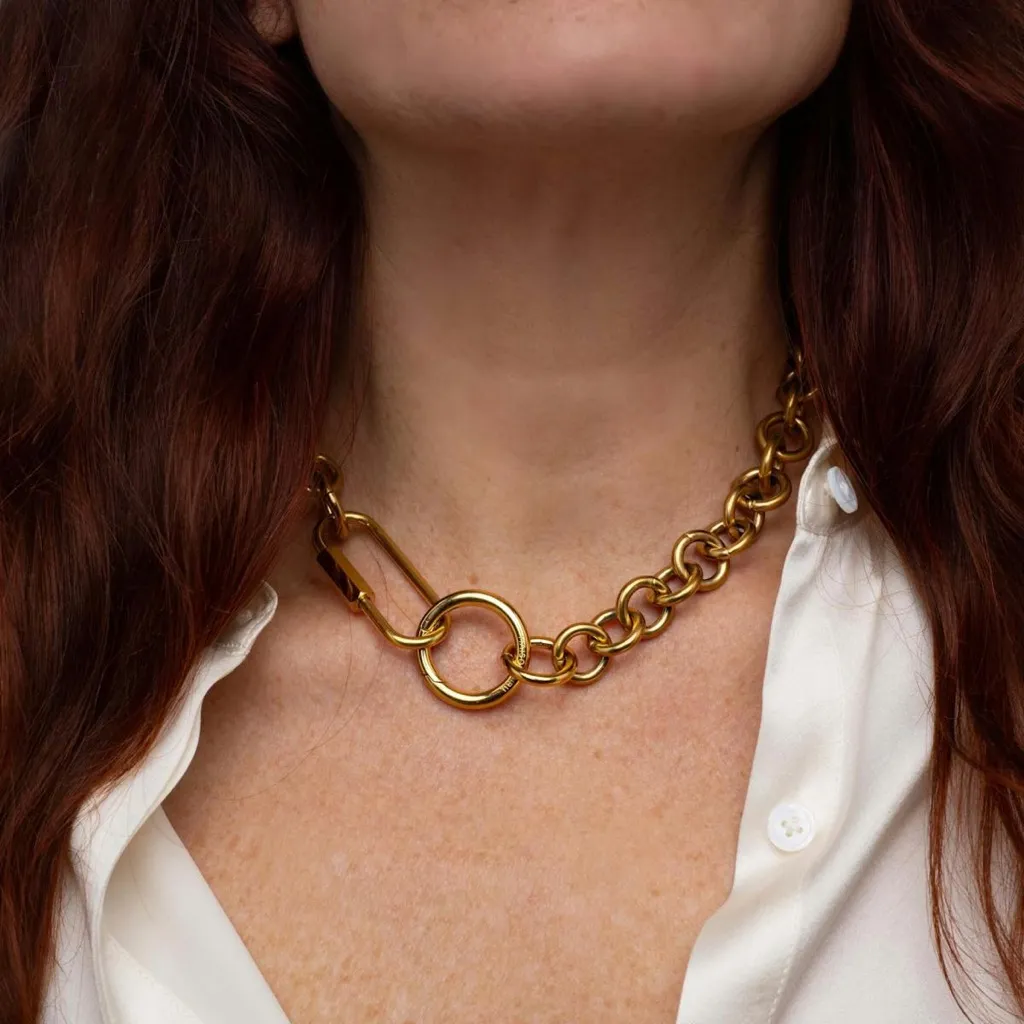 NEW Maison Miru 24K Gold Bubble Lock Necklace 18" Carabiner Chunky Chain $230 - Image 3