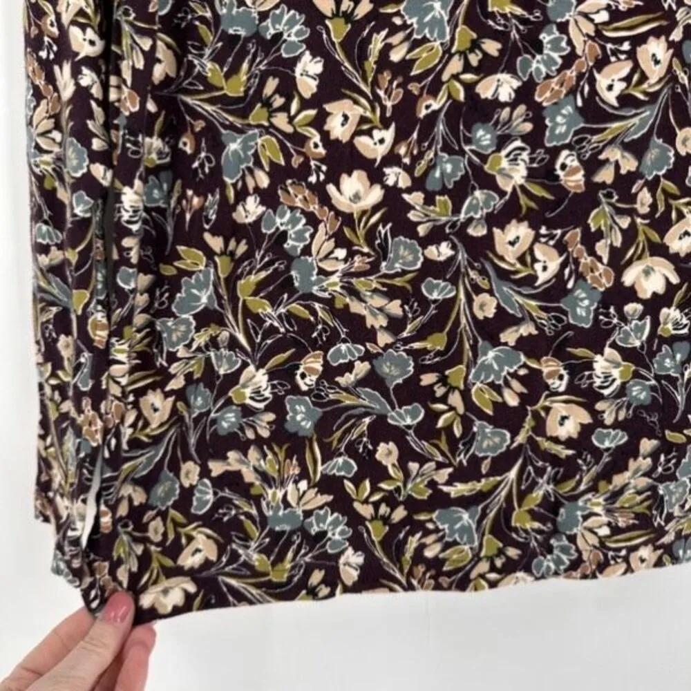 J. Jill Pima Cotton Crew‎ Neck Floral Long Sleeve Tee Shirt Size Medium Black - Image 5