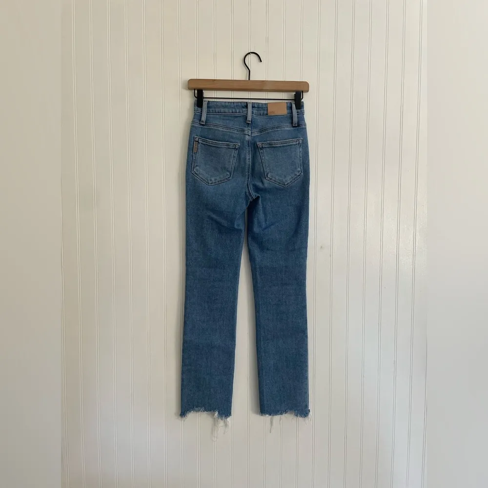 PAIGE Denim Cindy High Rise Straight Leg Destroyed Raw Hem Jeans in Mel Size 24 - Image 8