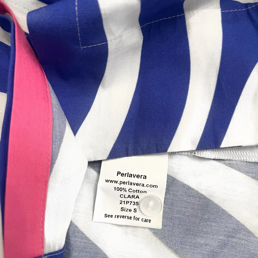 NWT Revolve x Perlavera Blue and White Clara Zebra-Print Button Down Shirt Dress - Image 7