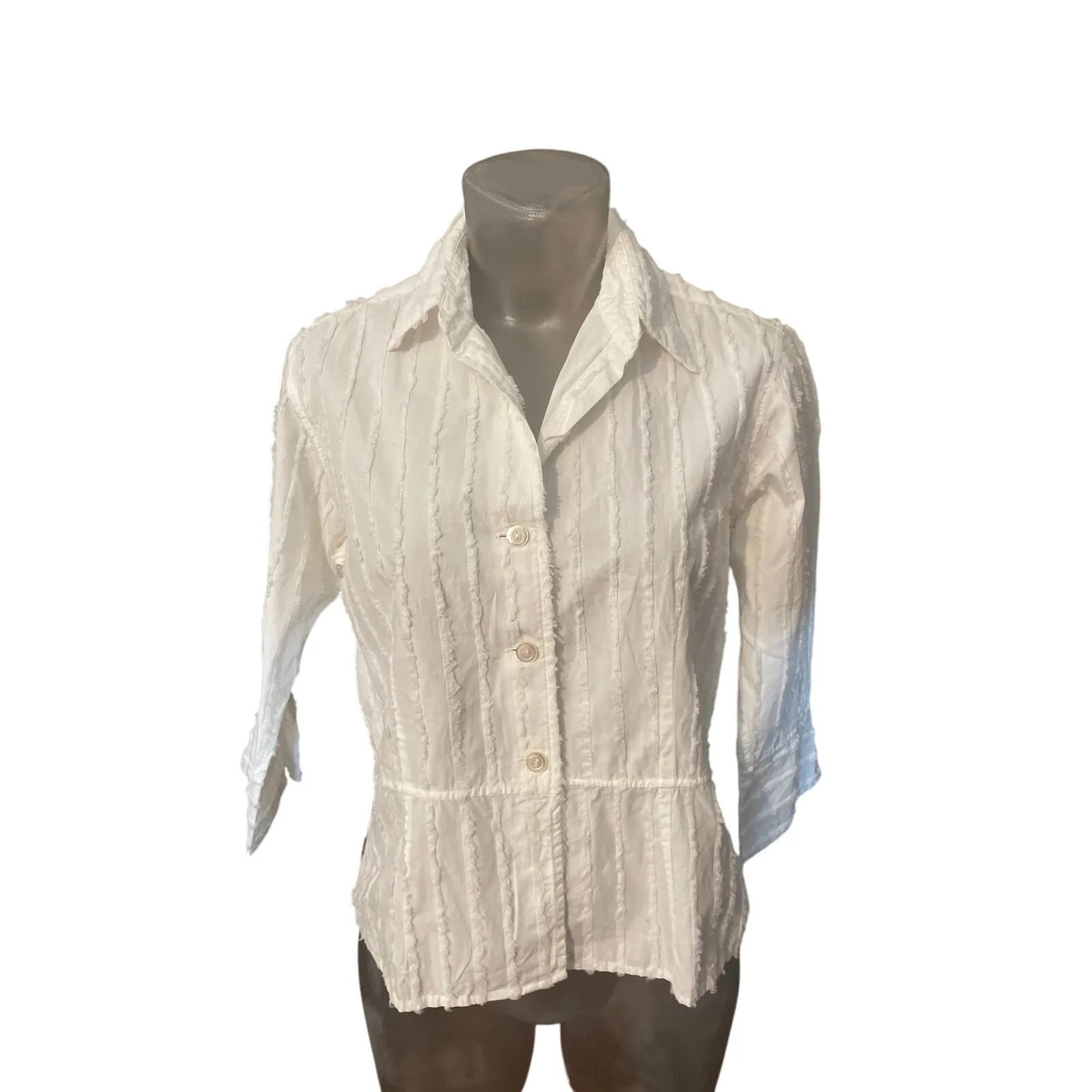 JILL McGOWAN White Poplin Shirt or Light Jacket Button Down Blouse Top S Small - Image 2