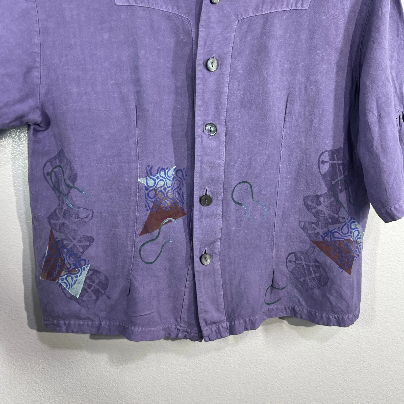 Blue Fish Vintage Button Front Blouse XL Purple Artwear Hemp Cotton Museum Chic Size L - Image 6
