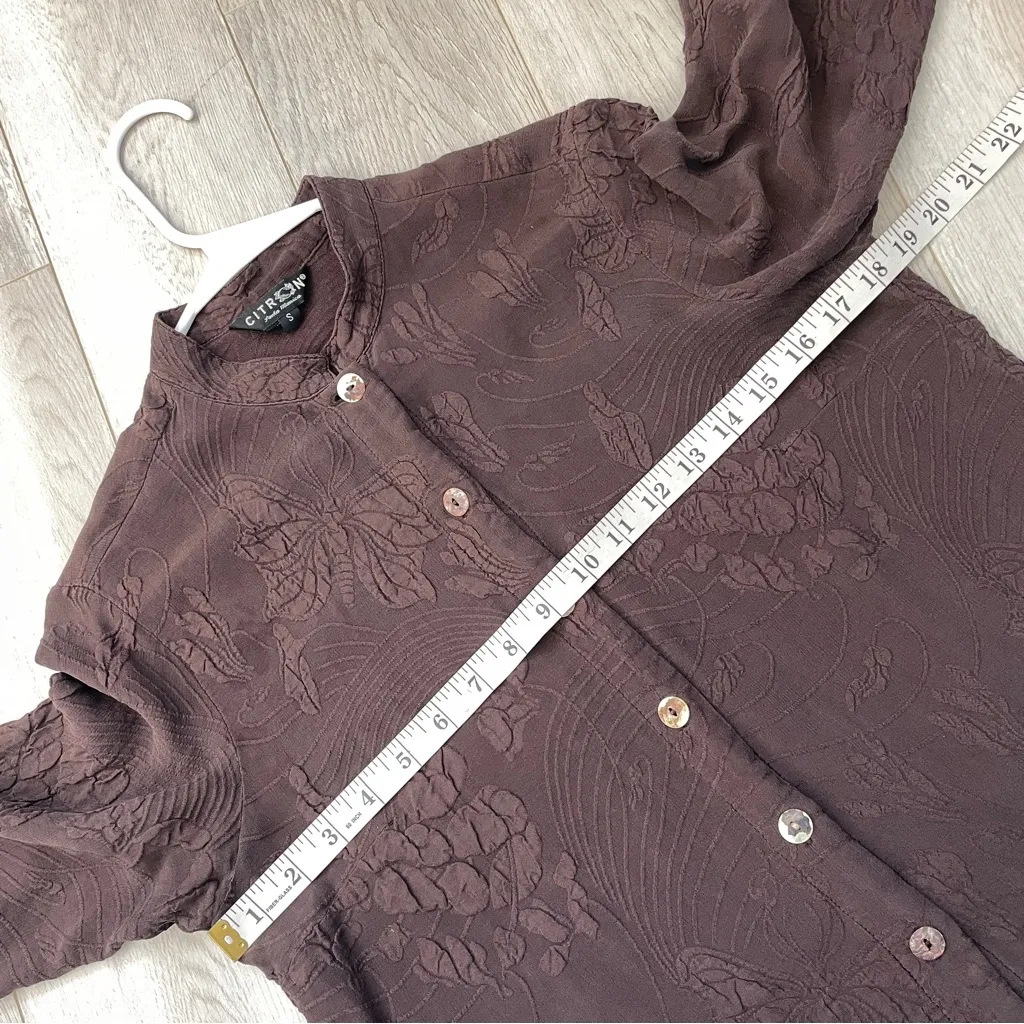 Citron Silk Blouse butterfly button up long sleeve woomens Brown (small) asian - Image 3