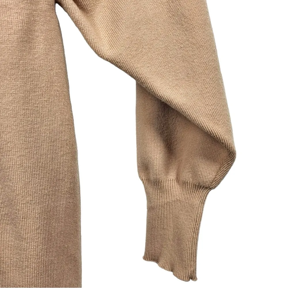 Gianni Bini Long Sleeve Batwings Ribbed Knit Mini Sweater Dress in Camel - Image 3