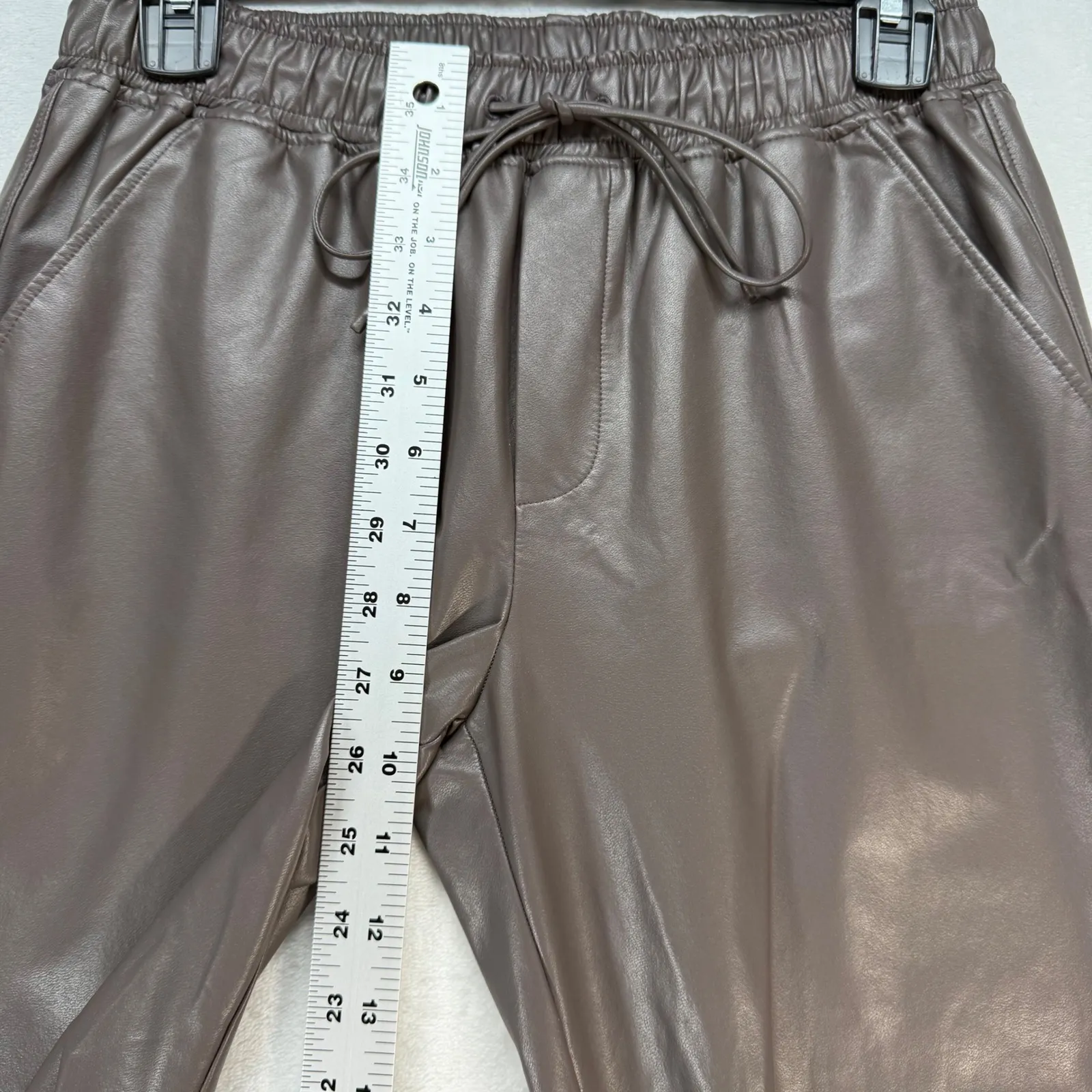 The‎ Reset Faux Leather Joggers Drawstring Casual Pants Brown XS - Image 3