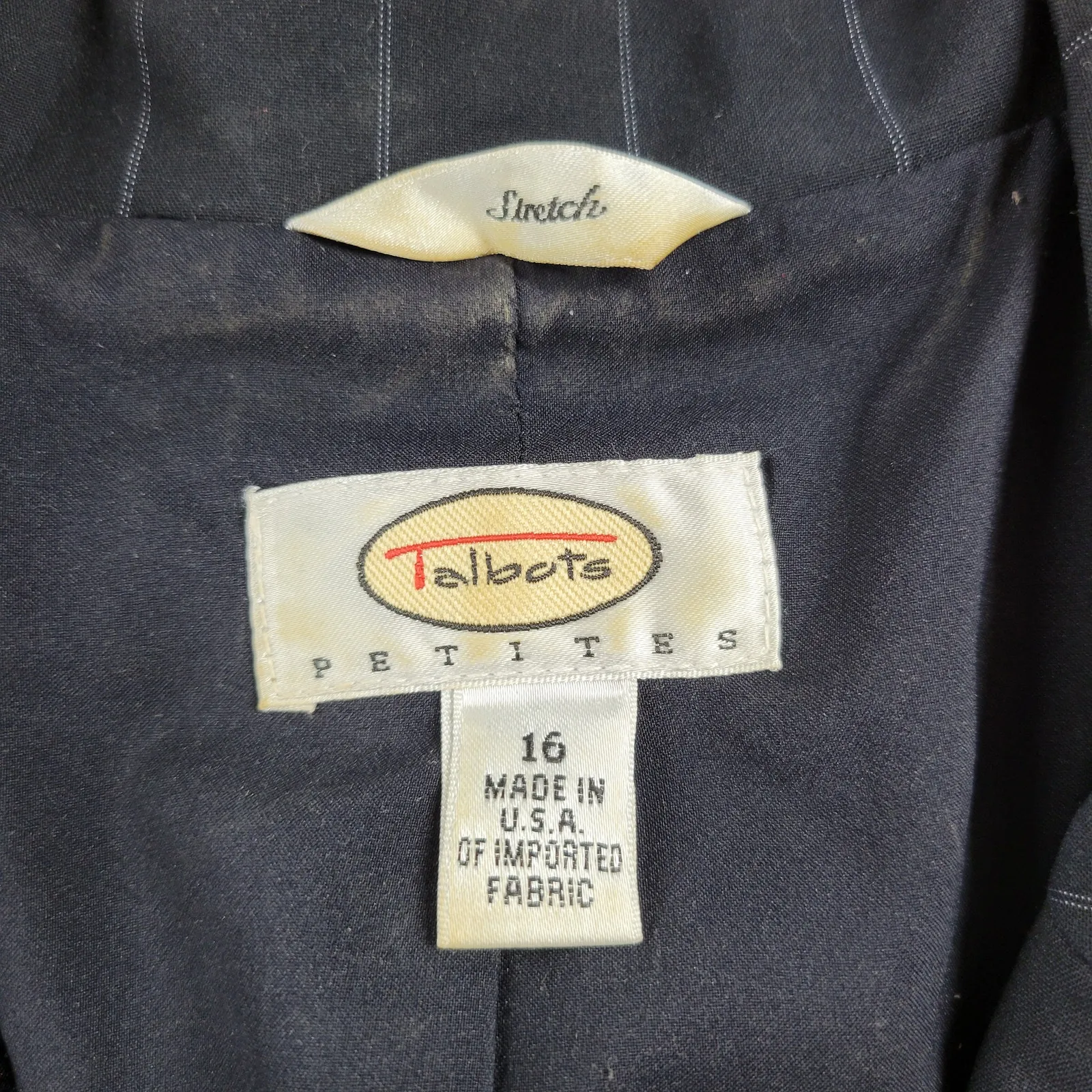 Vintage Talbots Pinstripe Suit Womens 14 Petite Black Gray‎ Jacket Skirt Set USA - Image 2