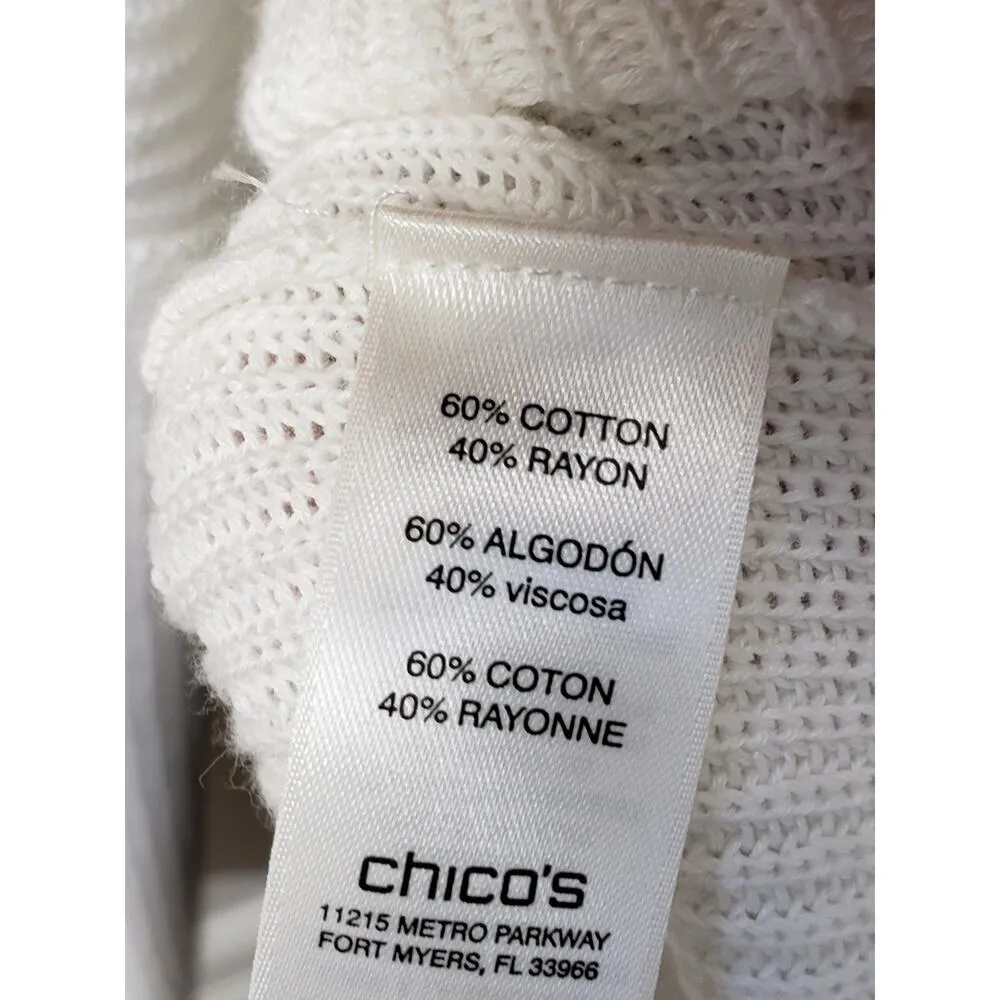 Chico's Sweater Women's Size 0 White Solid Cotton Long Sleeve V-Neck Pullover - Image 7