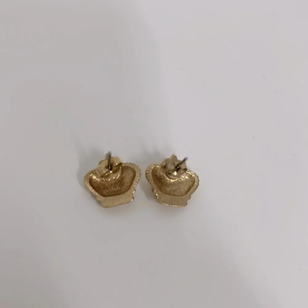 Vintage Gold Plated Earrings Rhinestone Queen Princess Crown Jewelry Crystal - Image 2