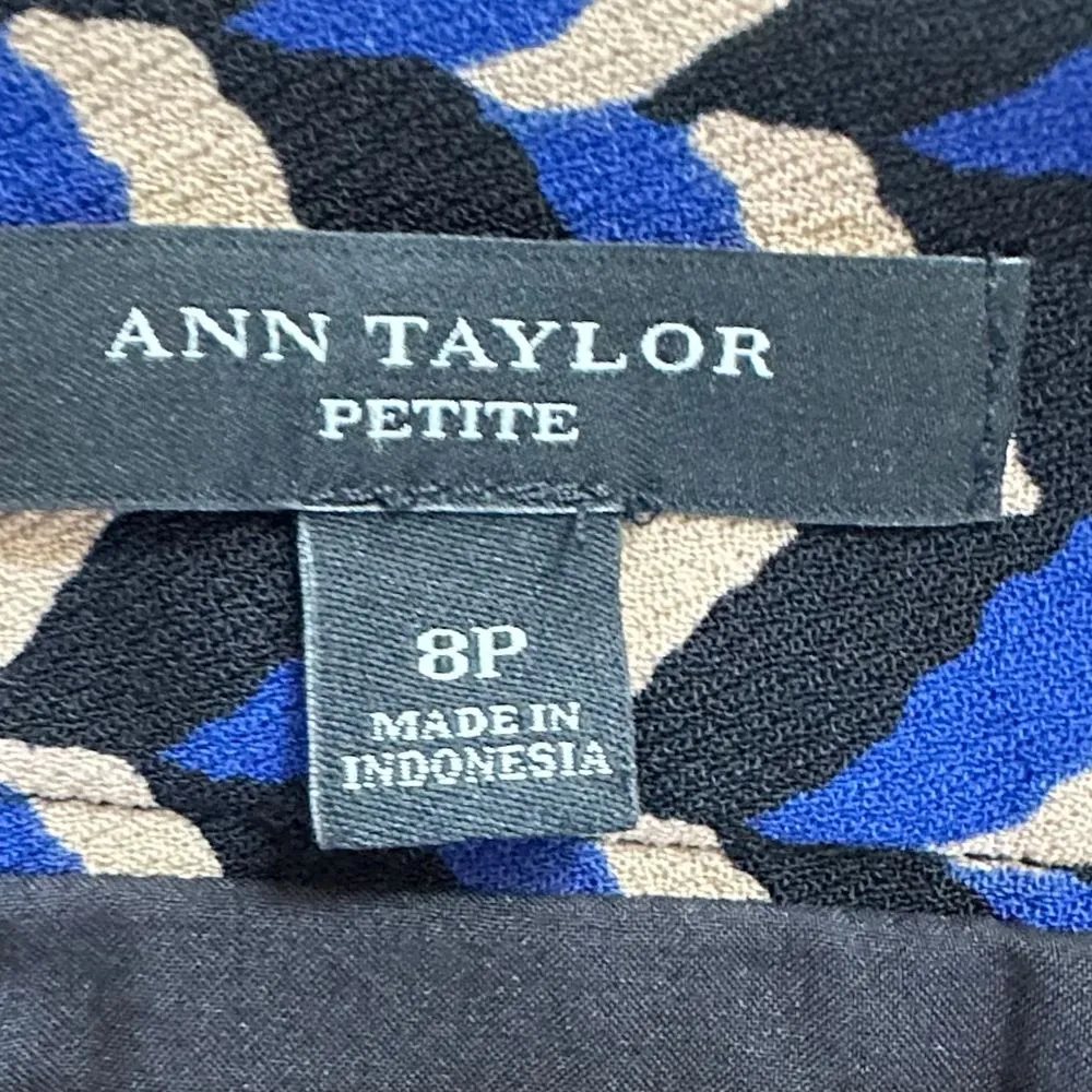 Ann Taylor 8Petite Geometric Print Pencil Skirt‎ Blue Black White Office Wear - Image 3