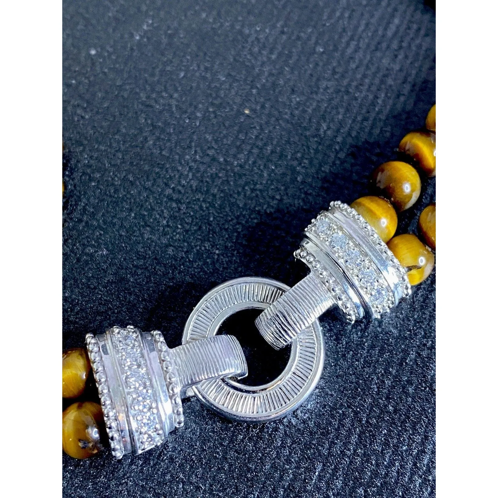 QVC Judith Ripka Sterling Silver 925 Tiger's Eye Beaded 2 Strand Necklace 18" - Image 5