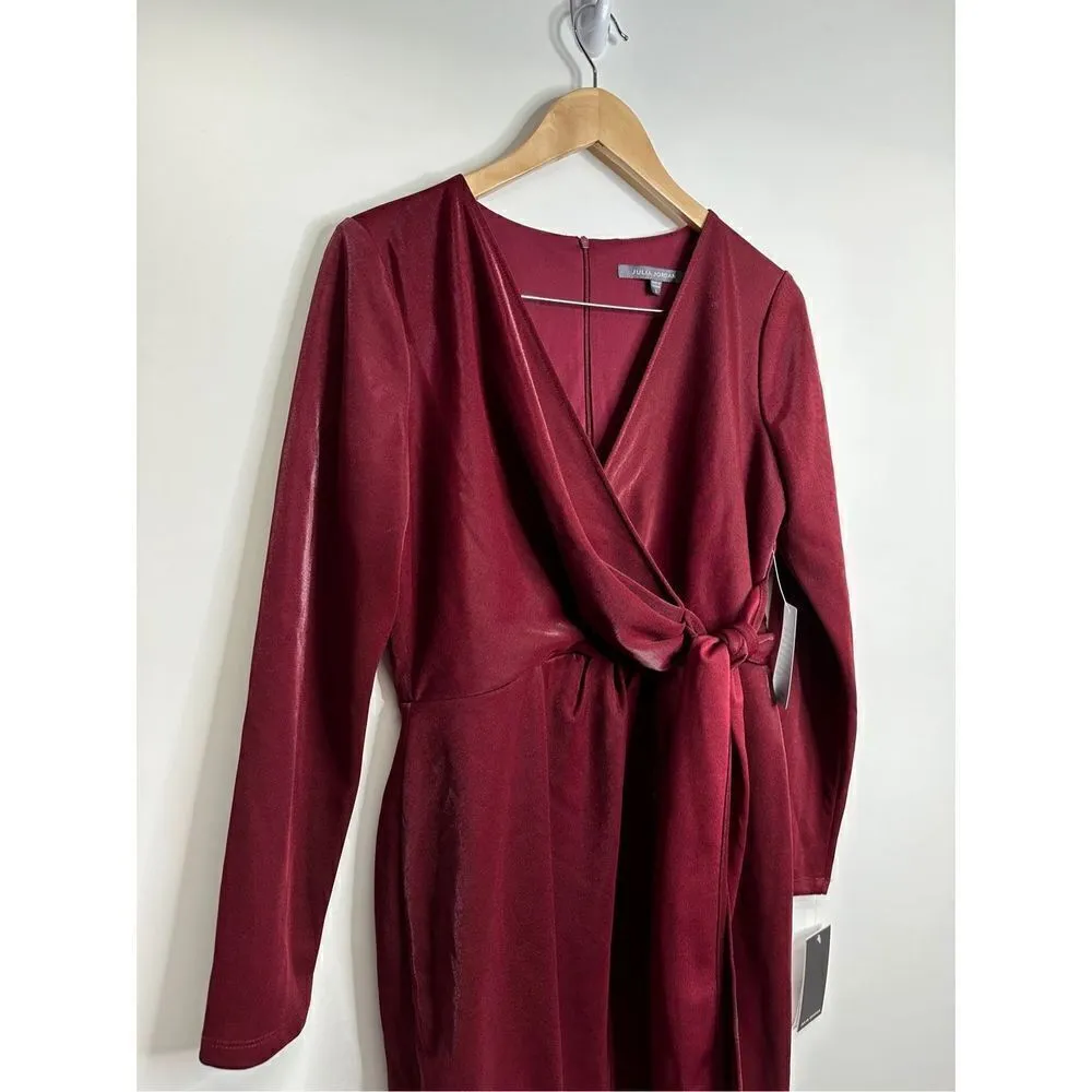 Julia Jordan Dress Womens Liquid Jersey Long Sleeve Faux Wrap Dress Wine Red Siz - Image 2