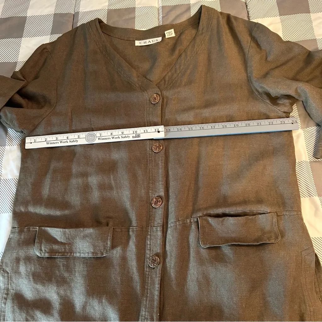 Vintage Chaus Olive Green Linen blend Jacket/blouse size Large oversized - Image 6