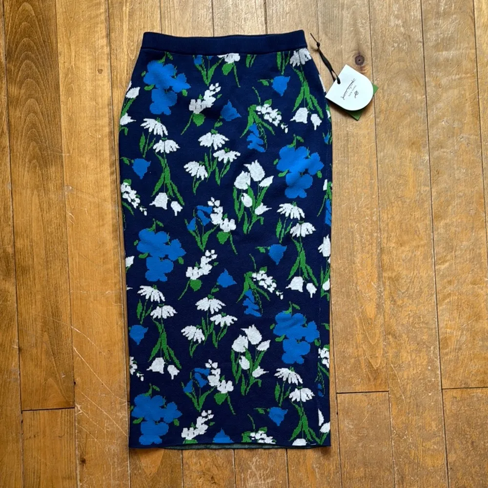 Kate Spade Navy Floral Midi Pencil Skirt XS NWT - Image 2