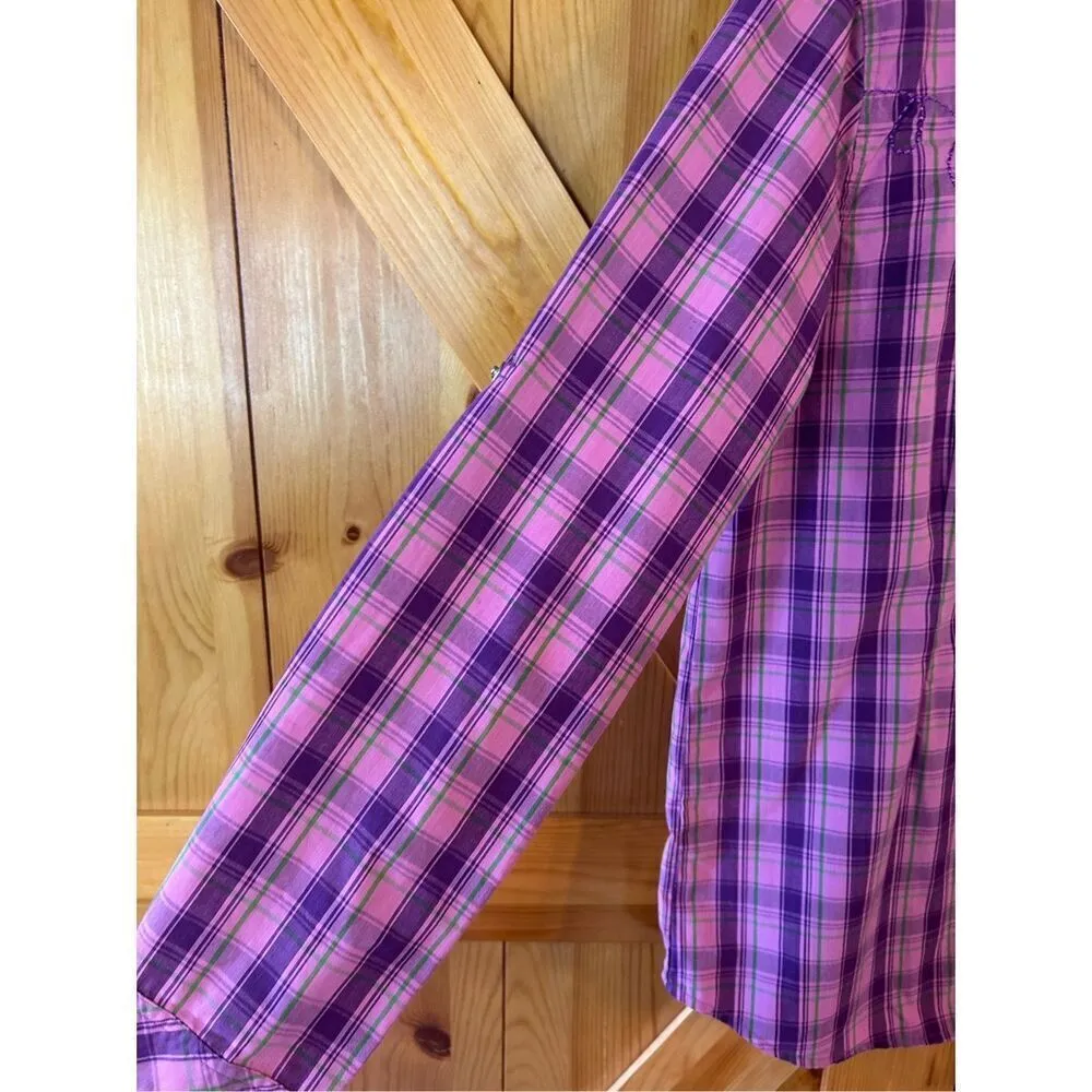 BIT & BRIDLE Women's Purple Pink PLAID SNAP BUTTON WESTERN SHIRT Sz M Cowgirl (4 - Image 2