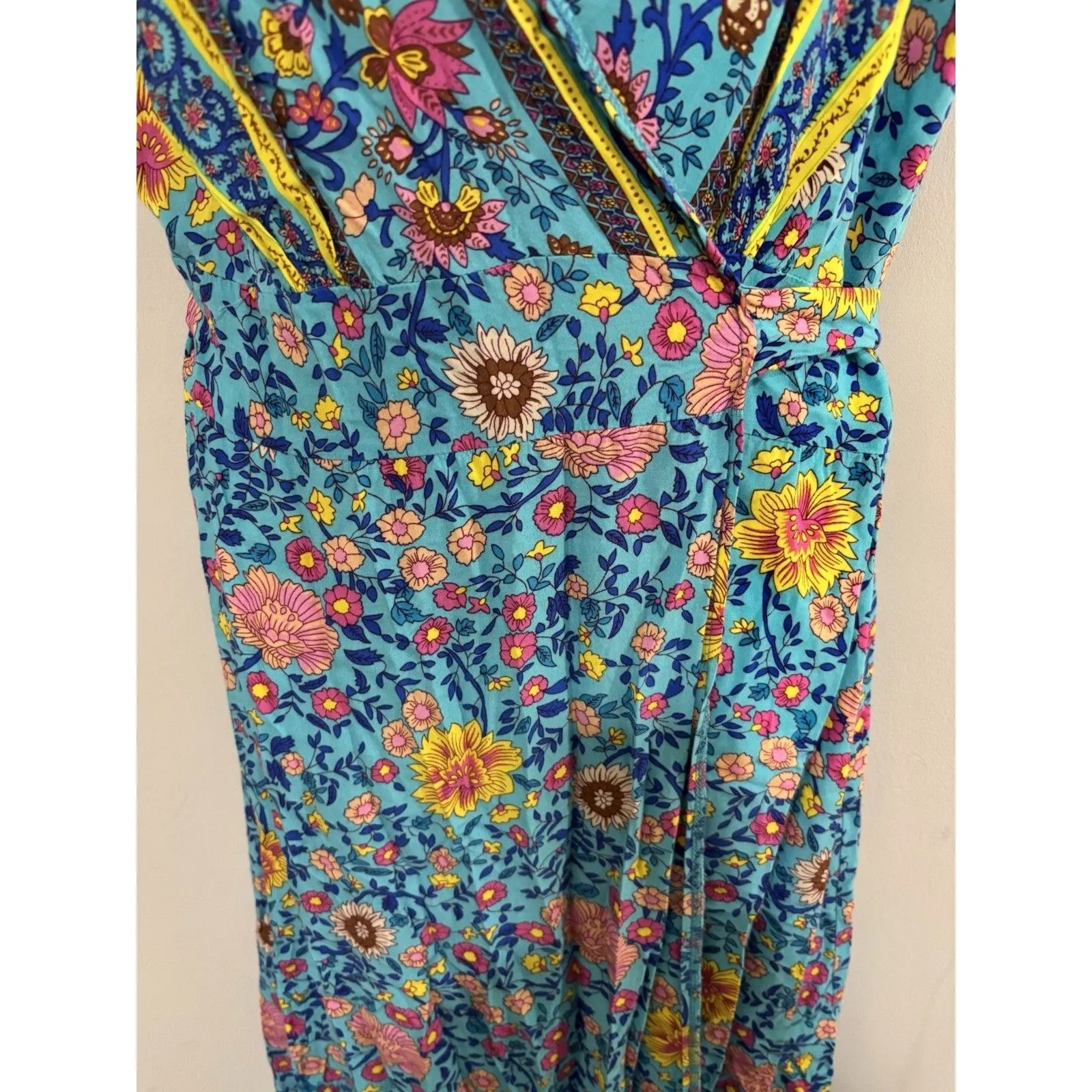 Pretty Garden Wrap Short Sleeve Maxi Dress Colorful Beautiful Boho Prairie sz M Size M - Image 8