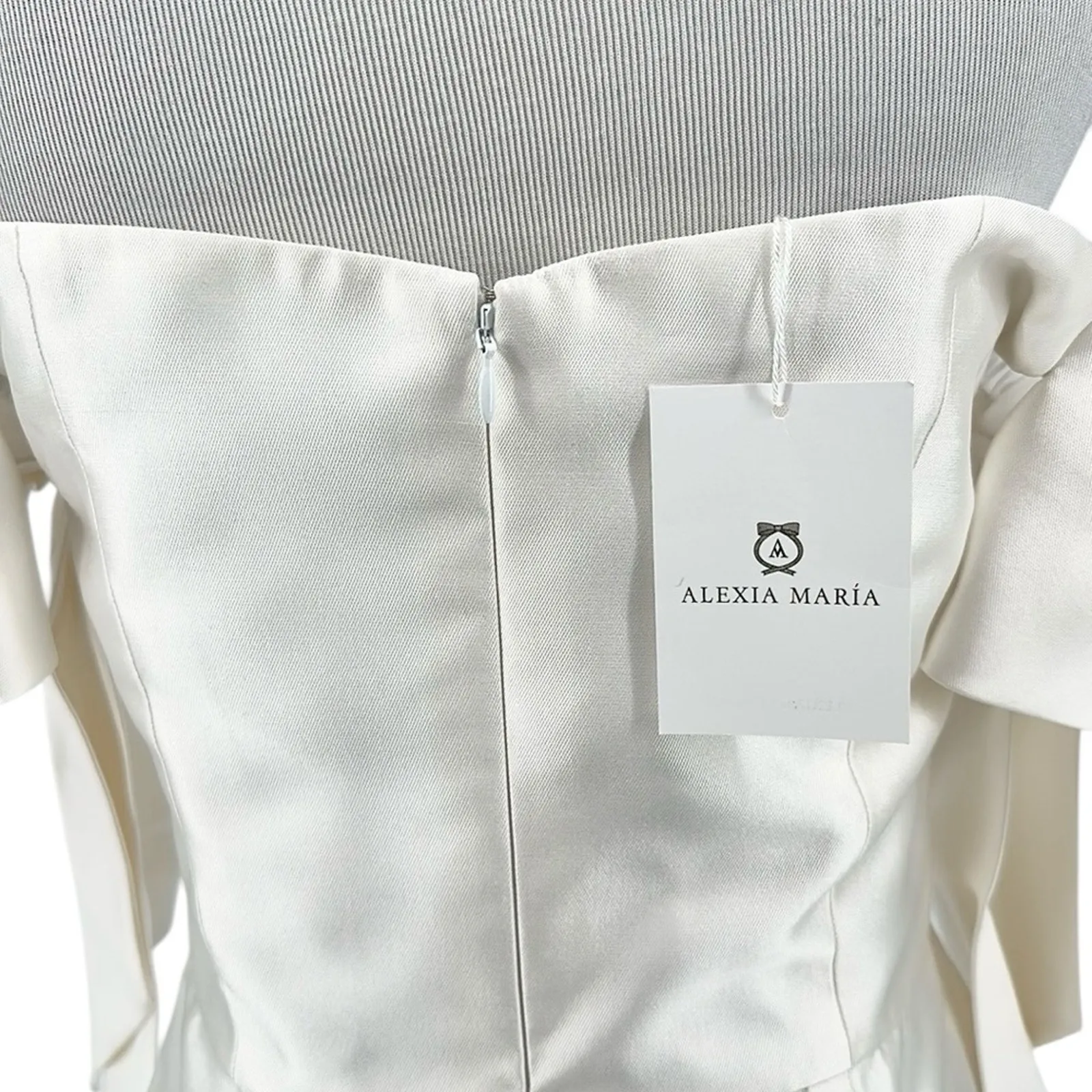 Alexia Maria Isabella Dress Bridal Wedding Silk Arm Bow Tie Mini White Size 8 - Image 11