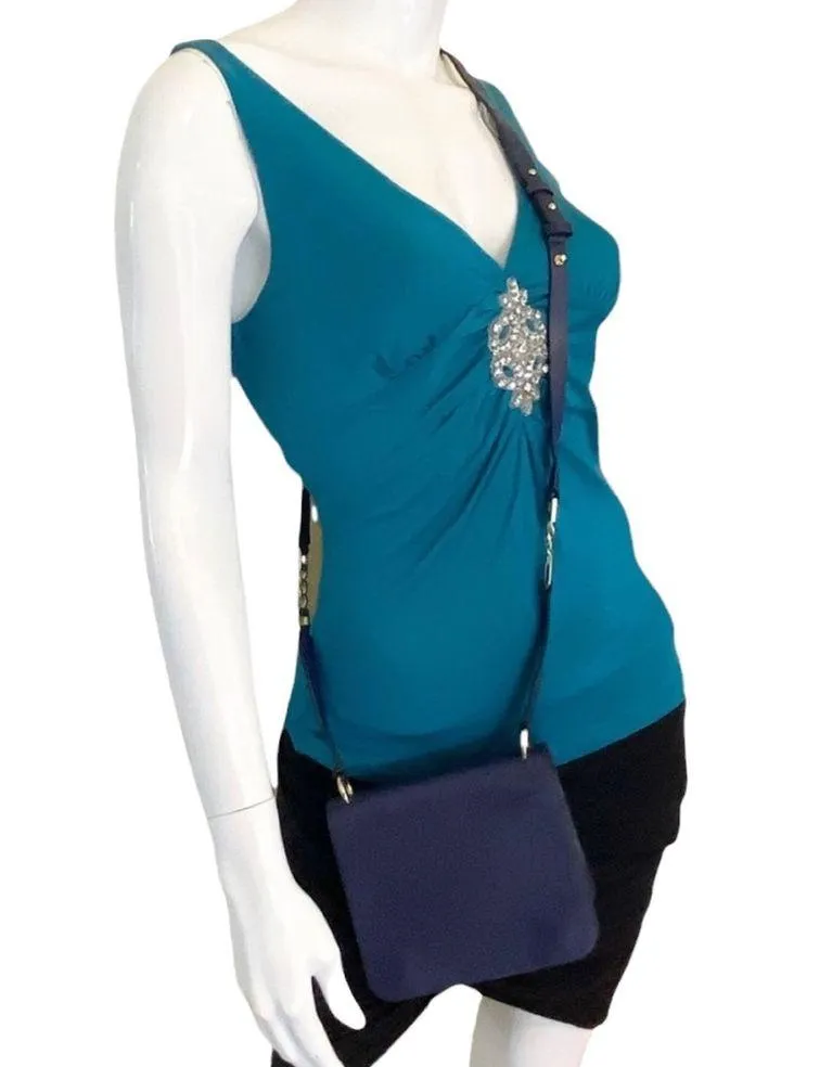 BCBGMaxAzria ❤︎ Jewel Tone Leather + Chain Crossbody Mini Handbag ❤︎ Cobalt Blue - Image 2