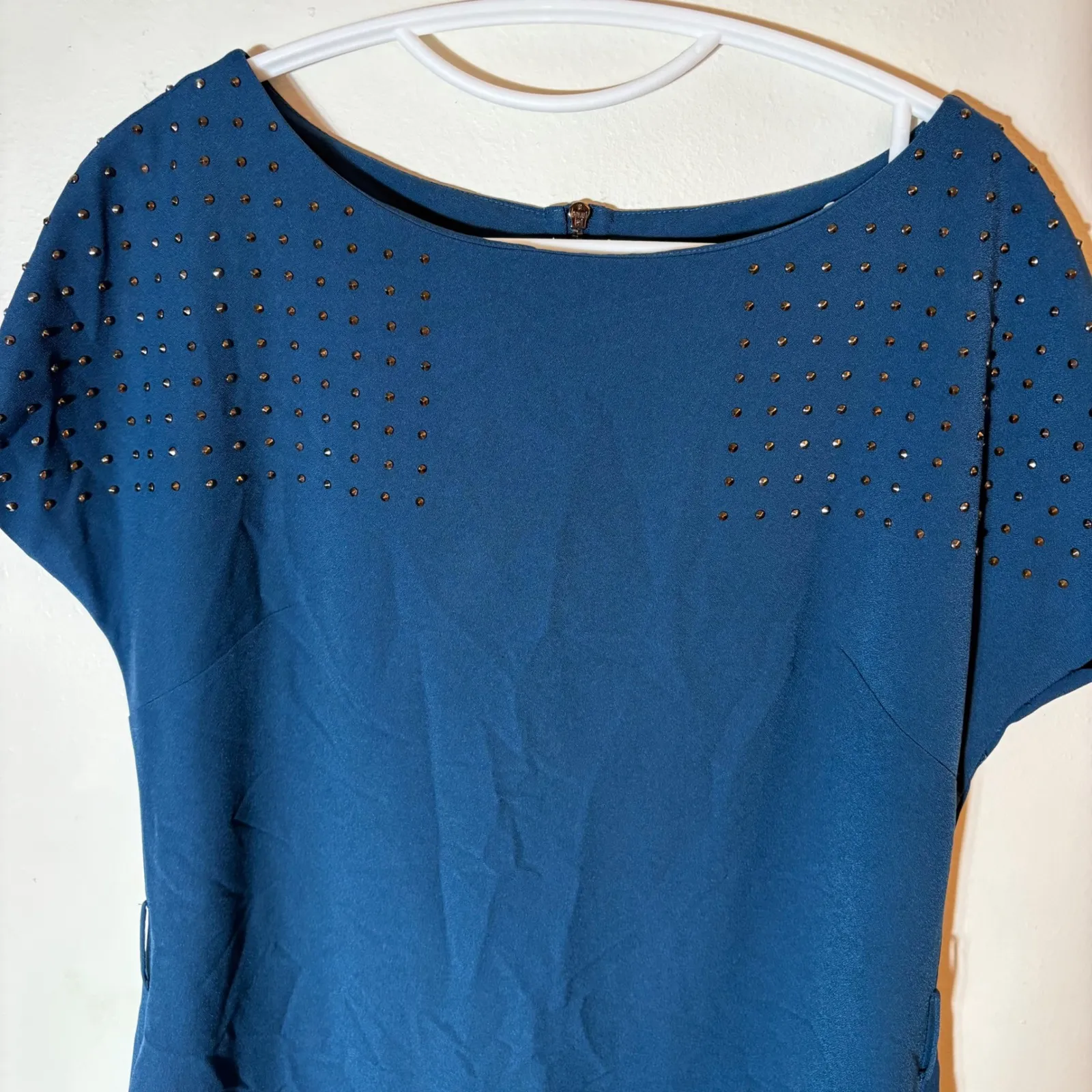 Armani Exchange Blue Studded Boat Neck Cap Sleeve Sheath Dress Size 4 - Image 2