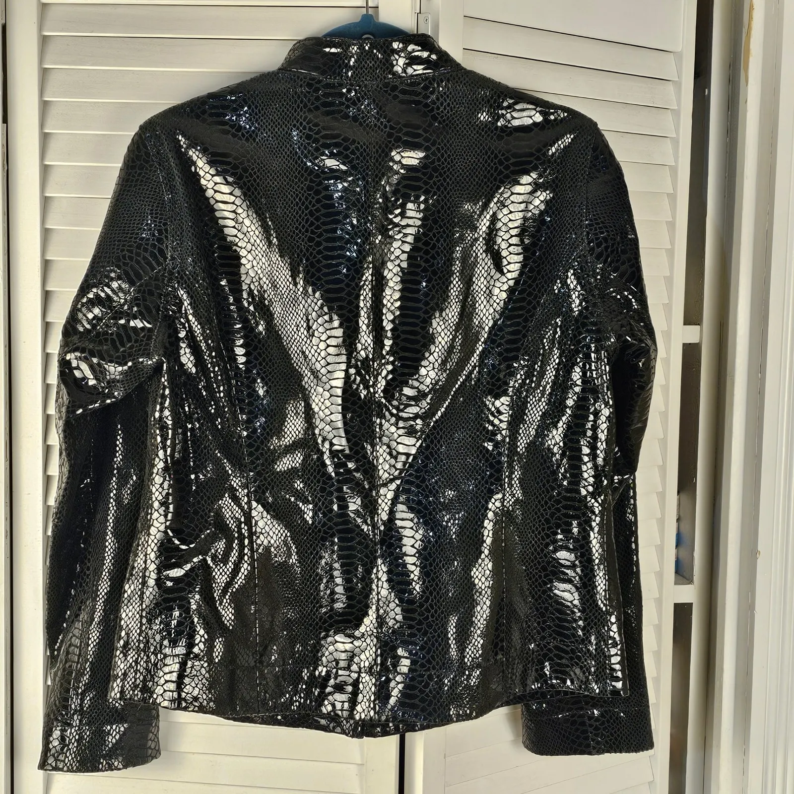NWT Chico's Womens Black Boa Shine Kym Leather Jacket‎ 1 Medium 8 - Image 2