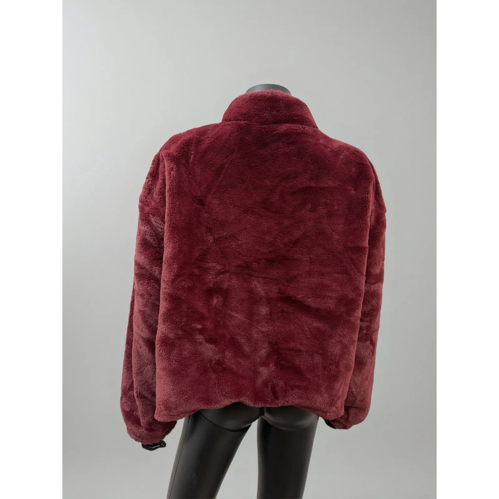 A New Day Burgundy Plush Fleece Pullover Half‎ Zip Jacket Women's Medium - Image 2