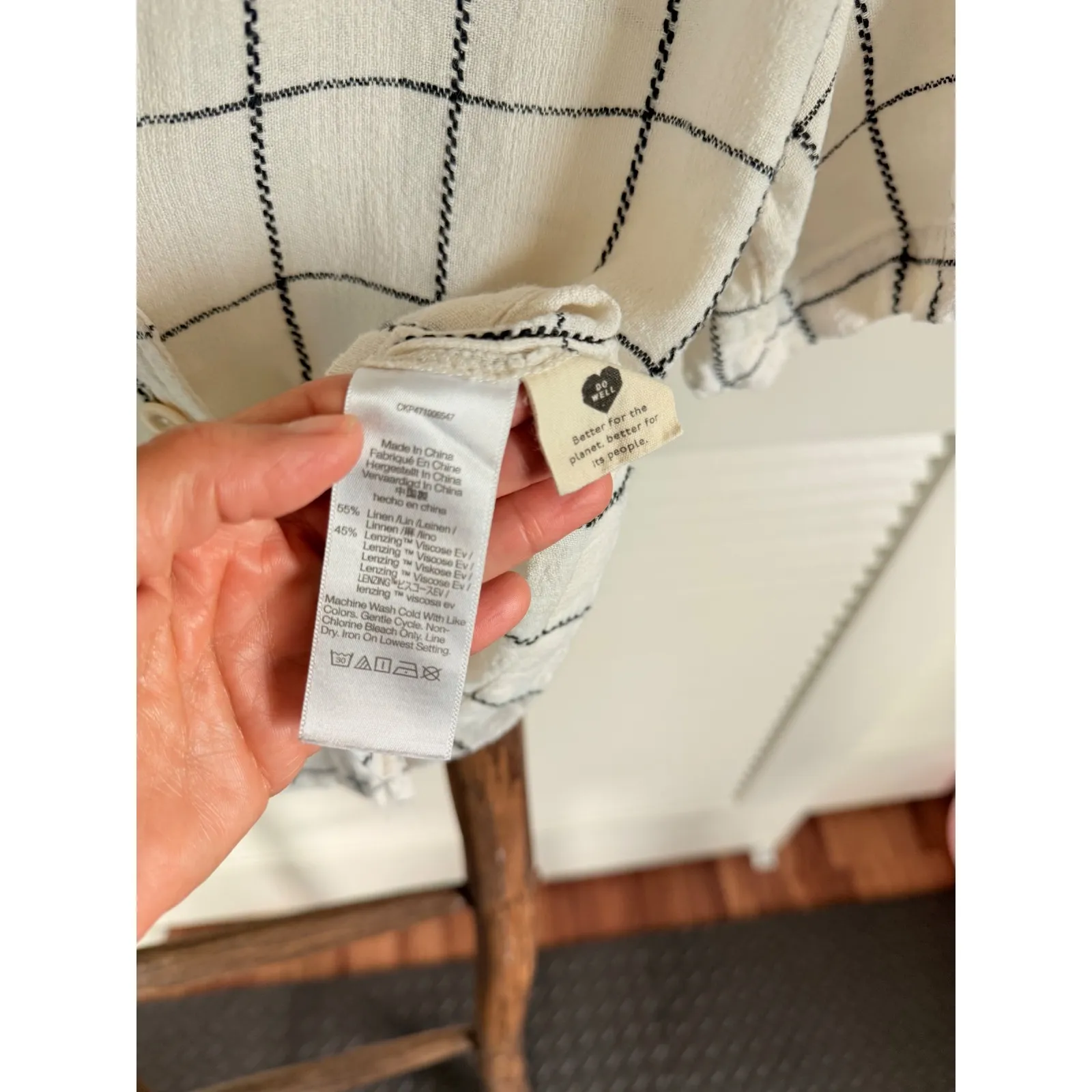 Madewell White Grid Checkered Print Button Down Short Sleeve Crop Top Size S - Image 6