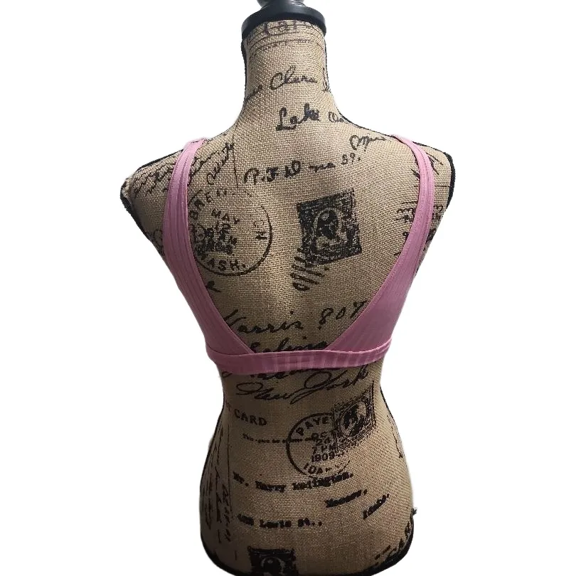 SHEIN Bralette Womens Size S Pink Ribbed Knit‎ V-Neckline Loungewear Casual - Image 3