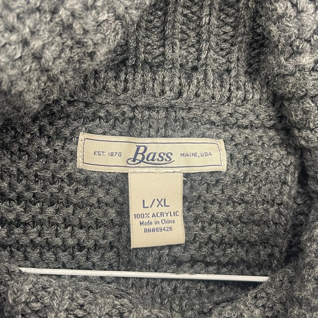 Bass Maine USA Womens Gray Cable Knit Open Weave Cowl Neck Poncho Sweater L/XL Size L - Image 3