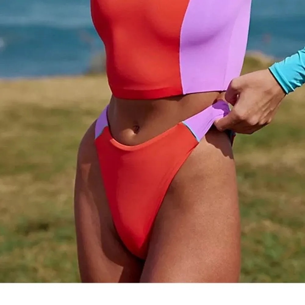 Oneone by Free People Allison Surf High Rise Cheeky Bikini Bottoms Red Size XS - Image 3