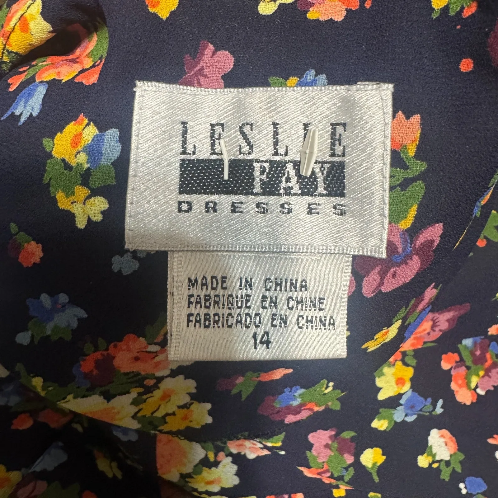 Vtg 90s LESLIE FAY Maxi Secretary Dress Navy Blue Floral Cottagecore 14 pockets - Image 7