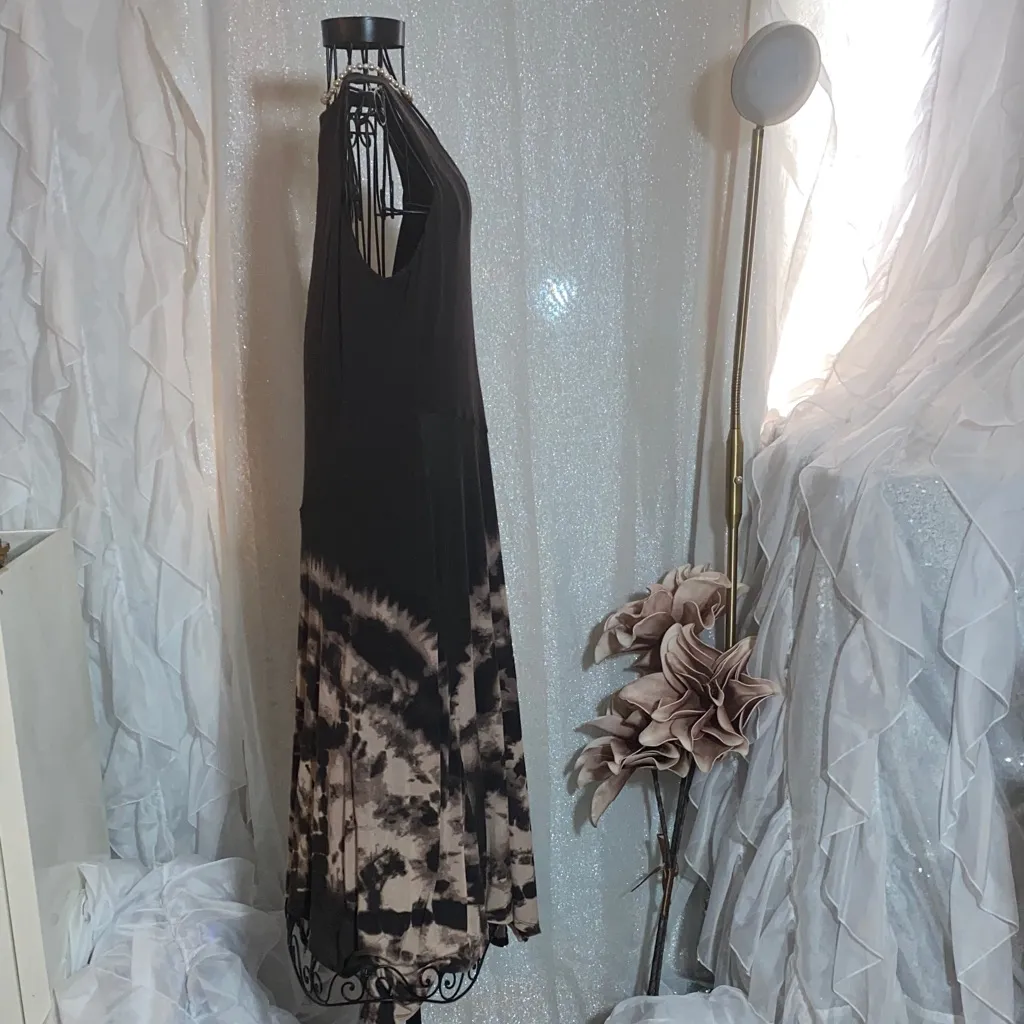 Simply Vera M Vera Wang Seamed Hanky-Hem Dress Brown and Tan Tie-Dye - Image 8