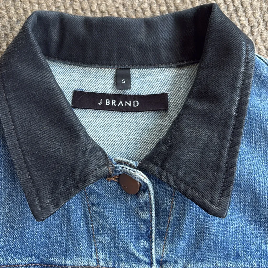 EUC J Brand Bowie Jacket Two Toned Coated Sleeve Denim Blue Black Small - Image 5