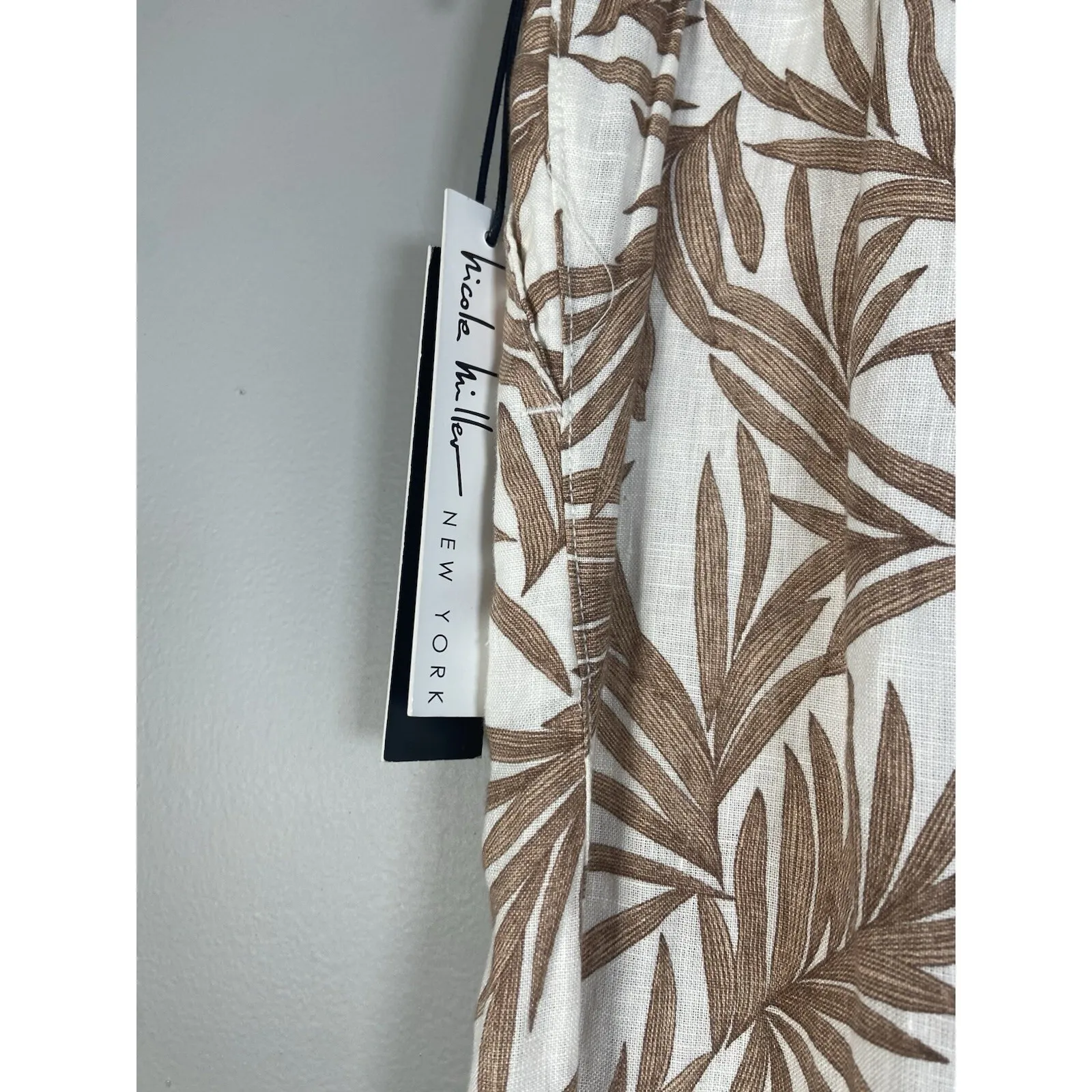 Nicole Miller Tropical Leaf Linen Cream Wide‎ Leg Pants Womens XL Lagenlook - Image 10