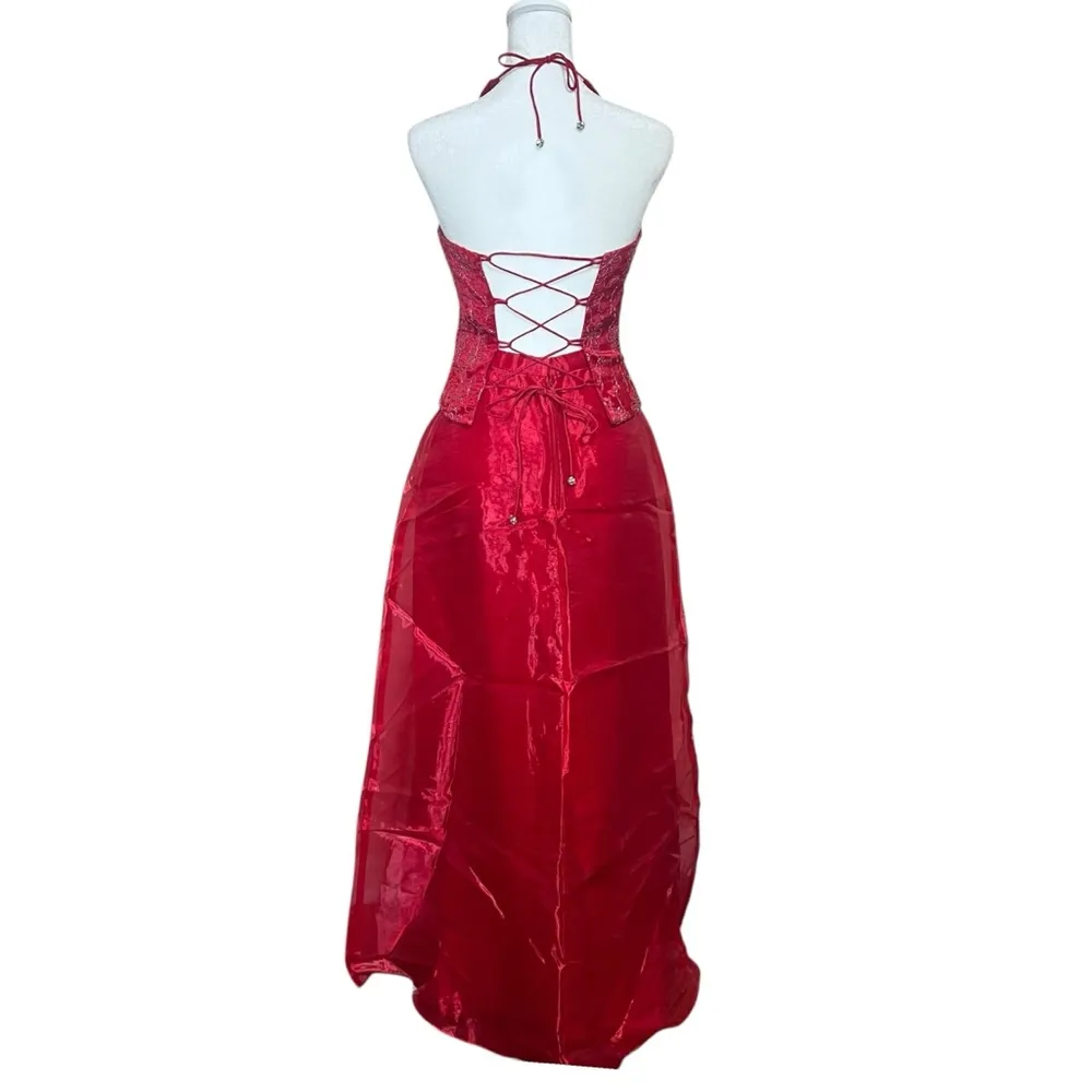 Authentic Vintage Y2K Red Sequin Prom Dress Corset 2-Piece Blondie Nites Jaslene - Image 2
