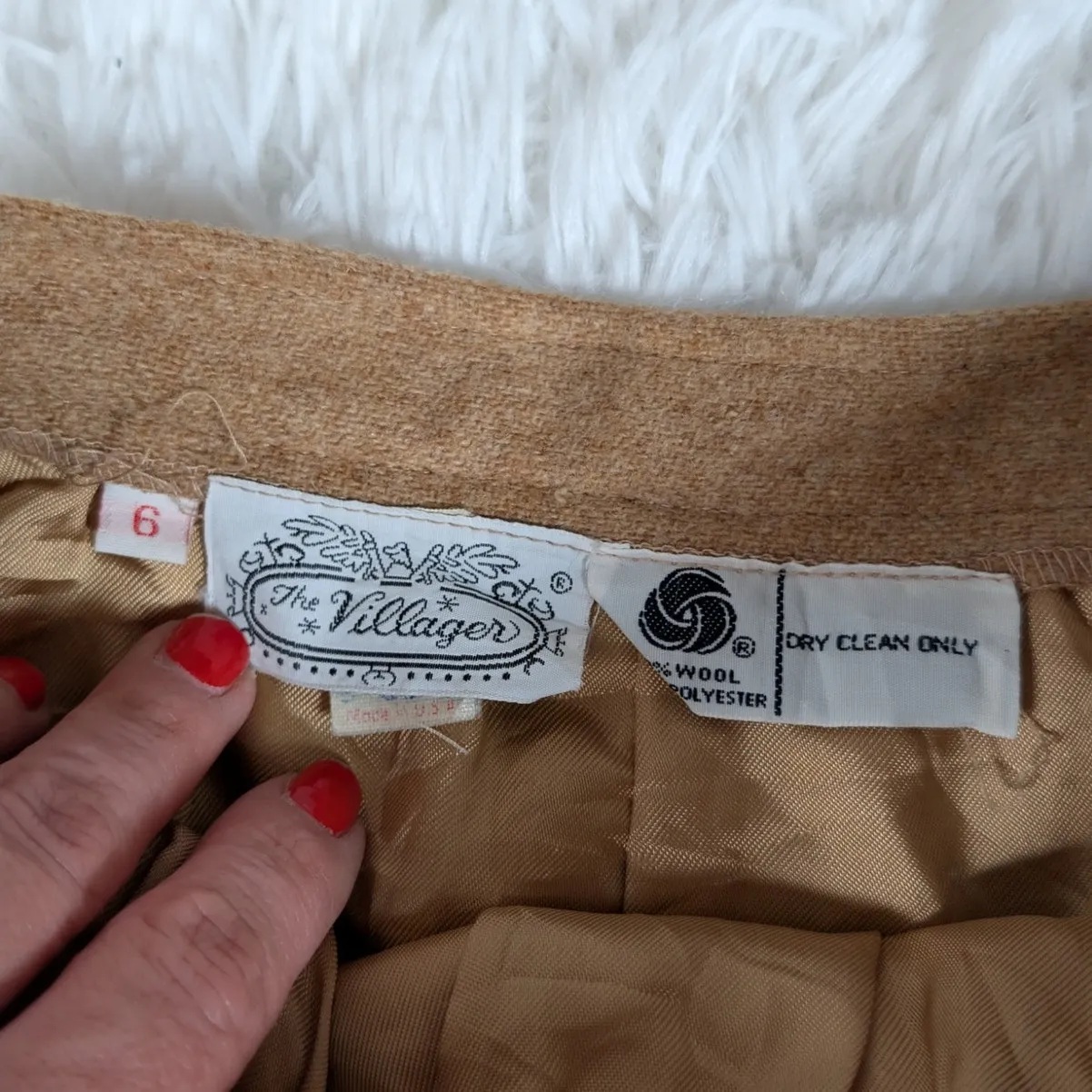 70s Vintage Villager Camel Wool A-Line Midi Skirt Classic Preppy Tailored Skirt - Image 4