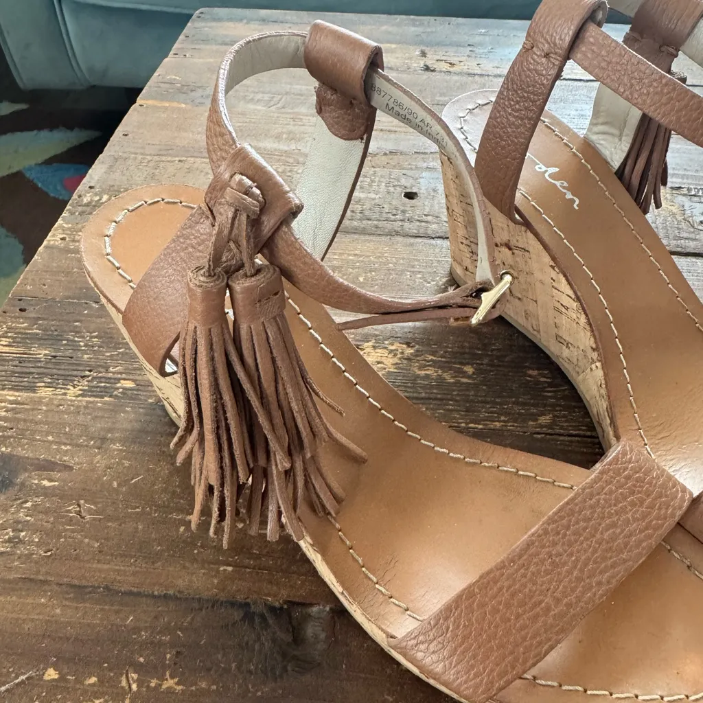 Boden Tassel Cork Wedge Sandal Tan Size 7 - Image 5