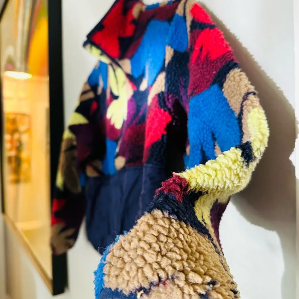 SCOTCH & SODA Teddy Fleece Anorak Flower Camo Blue Zip Up Jacket Size XS - Image 8