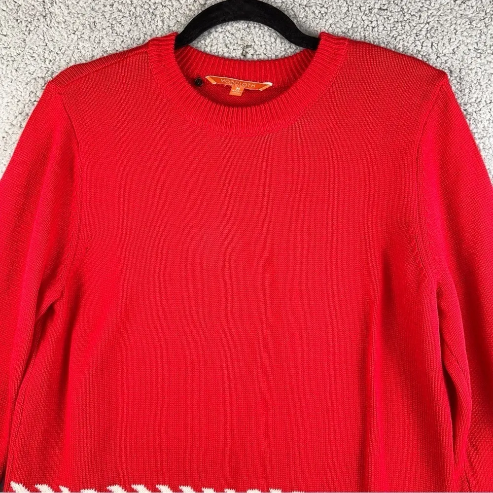 Modcloth Sweater Womens Medium Red Terrier Dogs Christmas Stockinette Stitch - Image 7