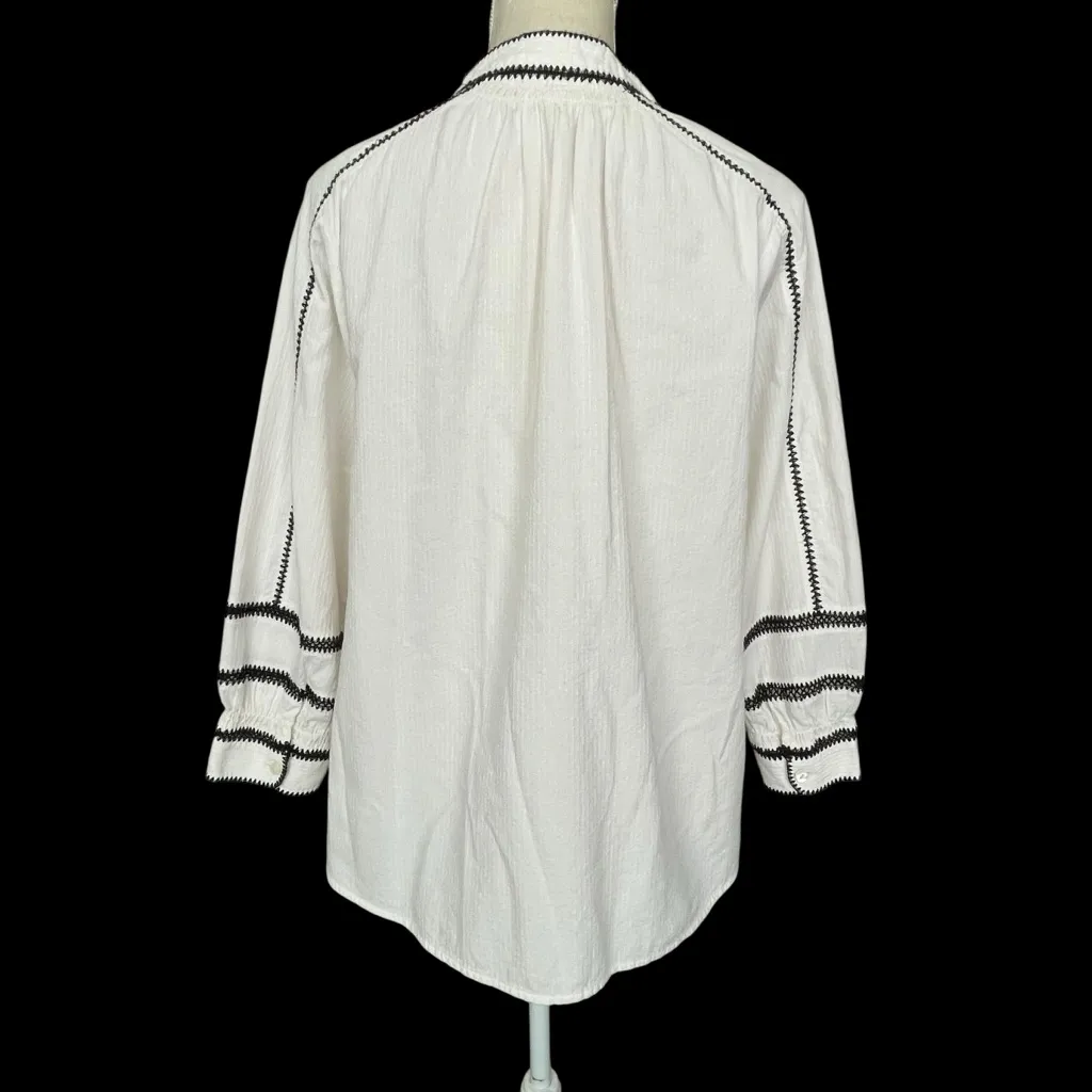 J. Jill Pure Jill Embroidered Peasant White Top Women’s Size M 3/4 Sleeves Size M - Image 5