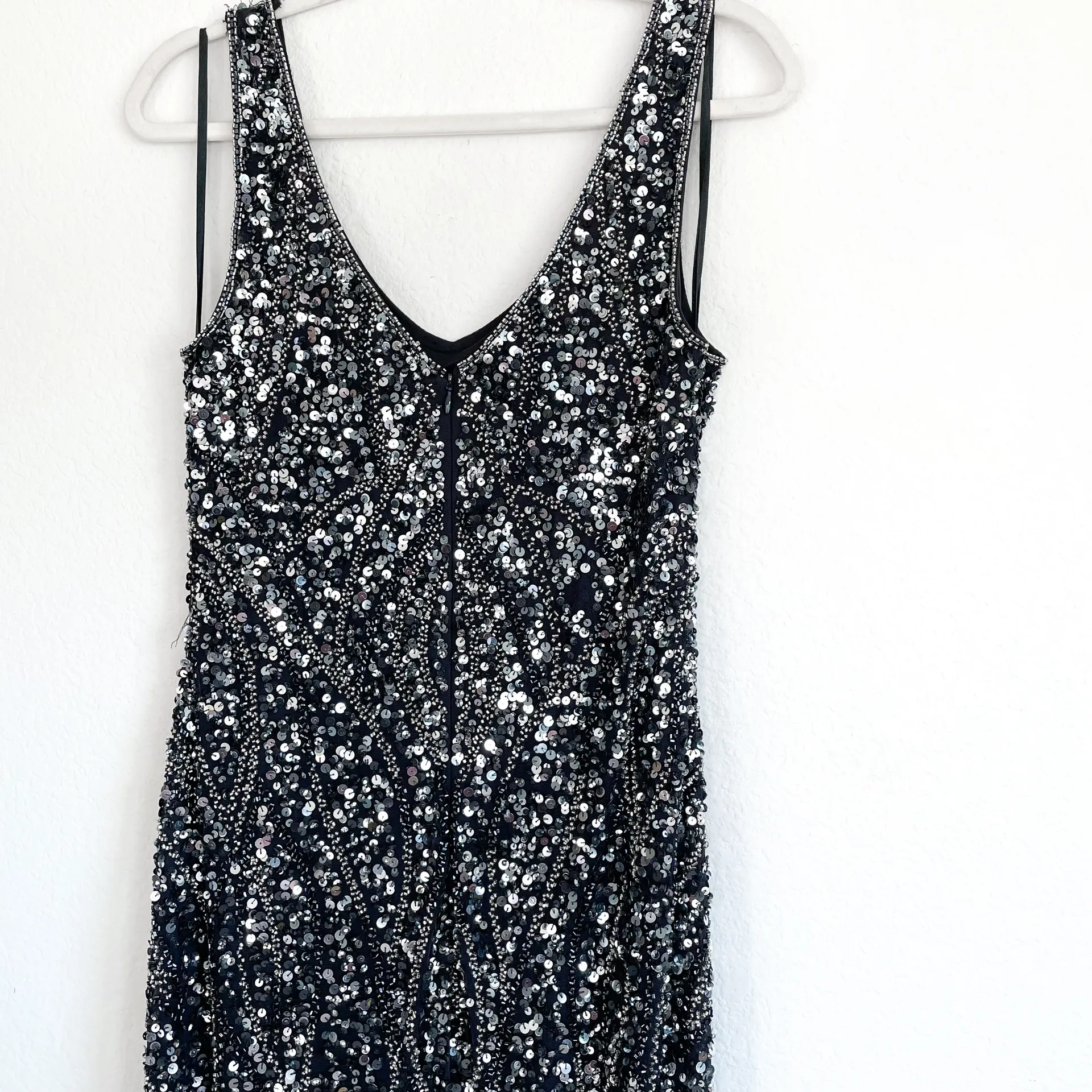 Pisarro Nights Dark Gray Beaded Sequin Long Gown Size 14 - Image 6