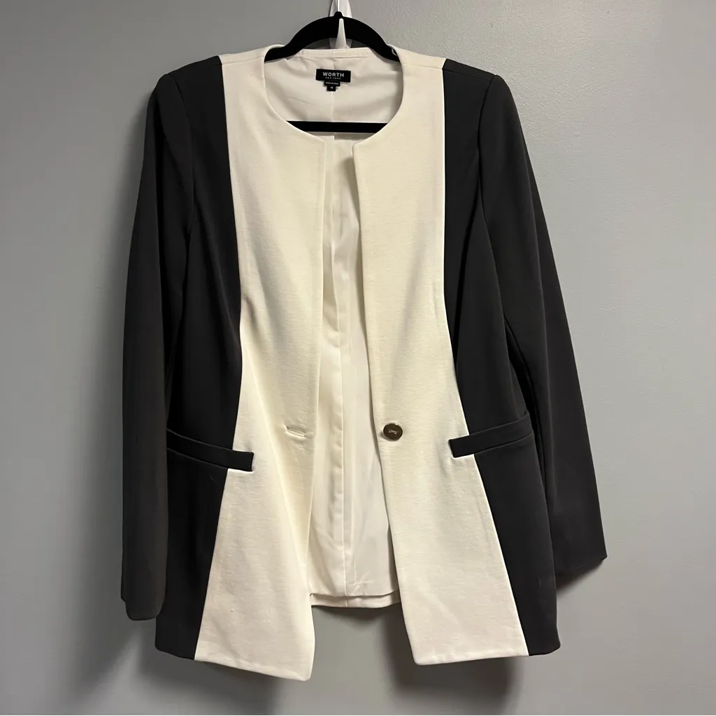 Worth New York Optic White & Ash Grey Ponte Colorblock Jacket Sz 10 GUC Blazer - Image 2